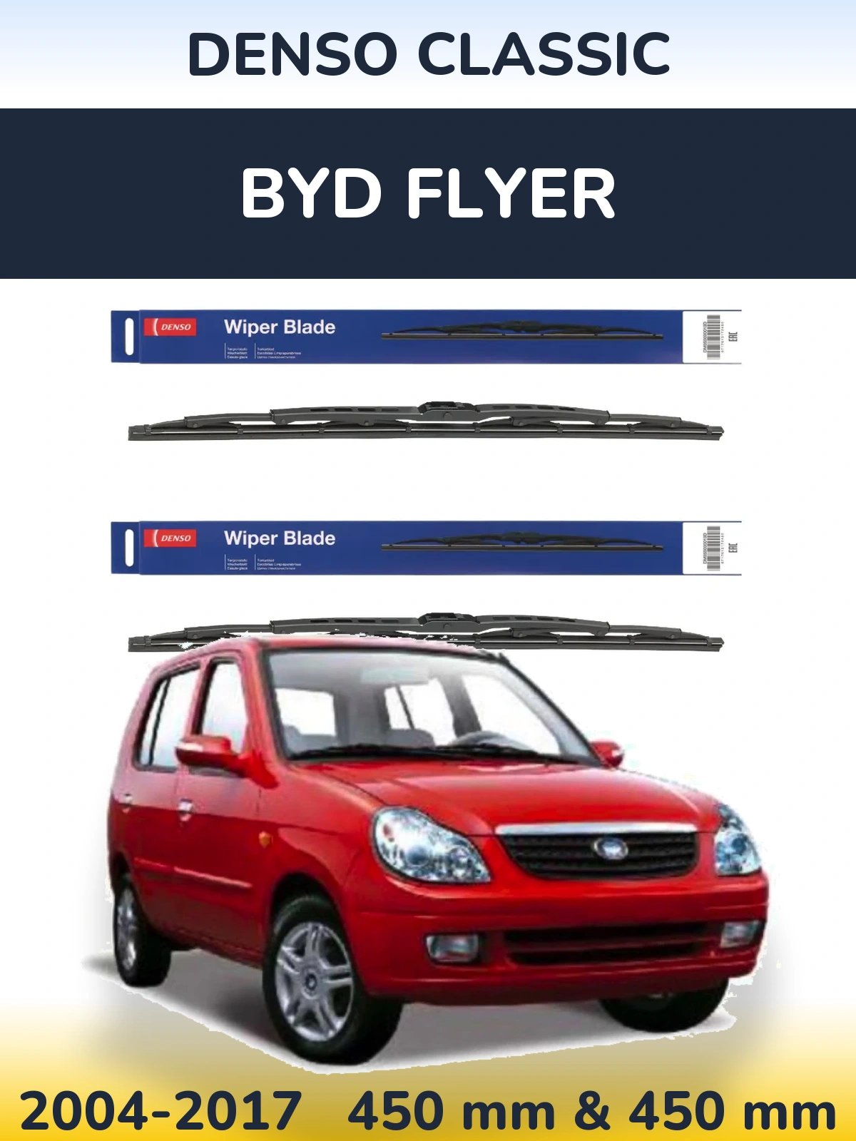 Sada předních stěračů Denso Classic 450 a 450 mm pro BYD Flyer 2004-2017