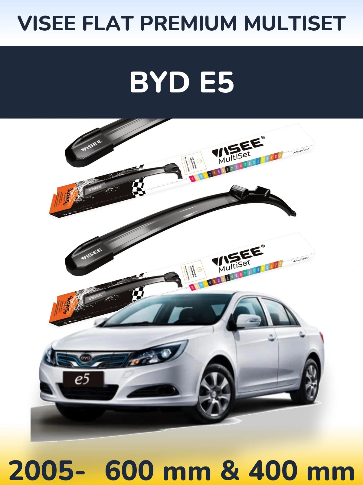Комплект передніх щіток VISEE FLAT PREMIUM MultiSet 600 & 400 мм для BYD E5 2005-2026