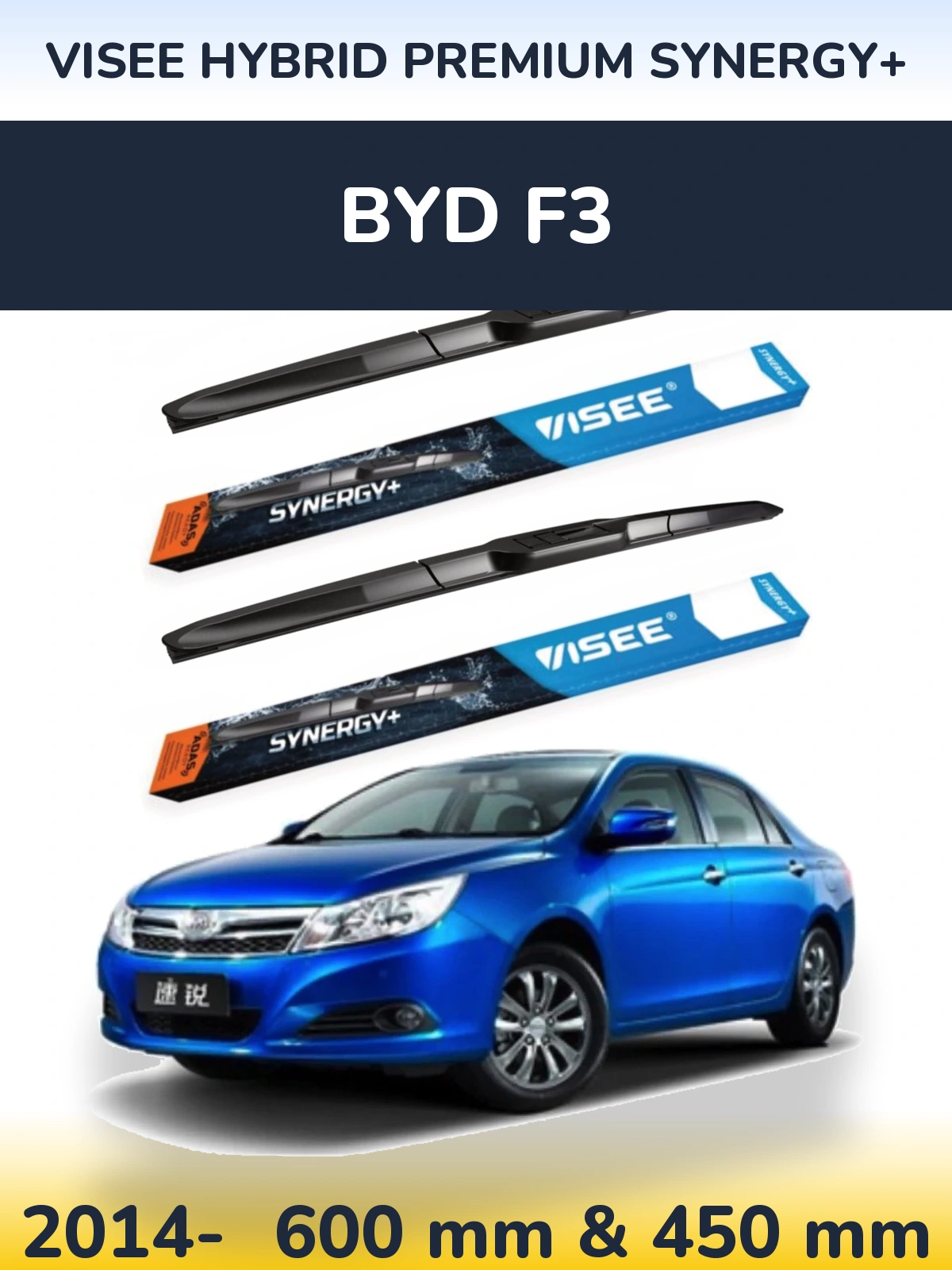 Sada předních stěračů VISEE HYBRID PREMIUM SYNERGY+ 600 a 450 mm pro BYD F3 2014-2026