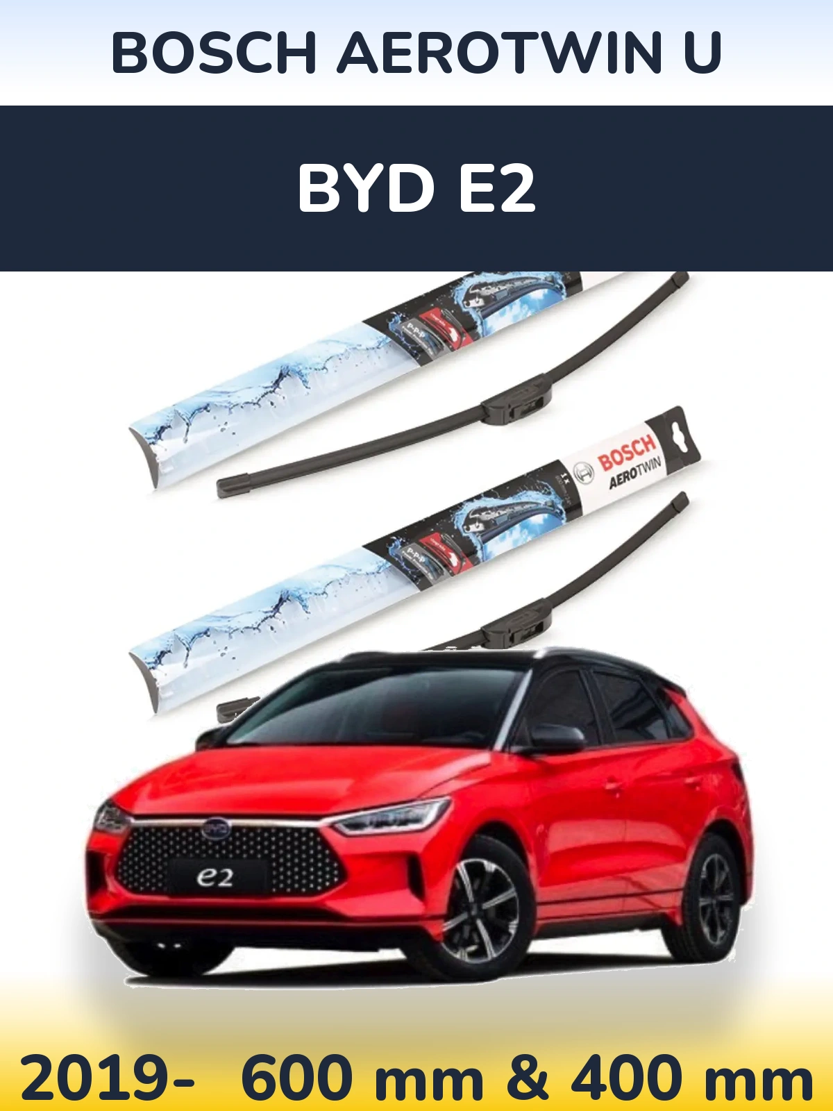 Sada předních stěračů BOSCH AeroTwin U 600 a 400 mm pro BYD E2 2019-2026