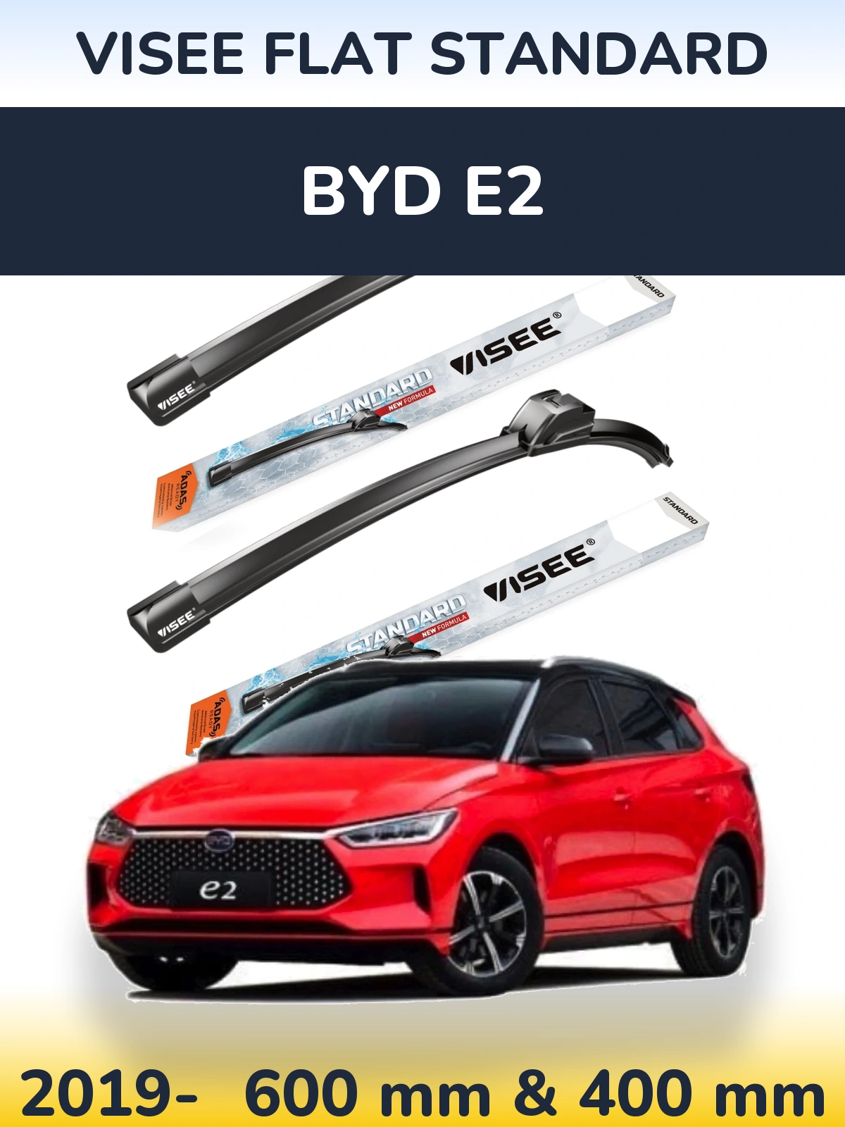 Sada předních stěračů VISEE FLAT STANDARD 600 a 400 mm pro BYD E2 2019-2026