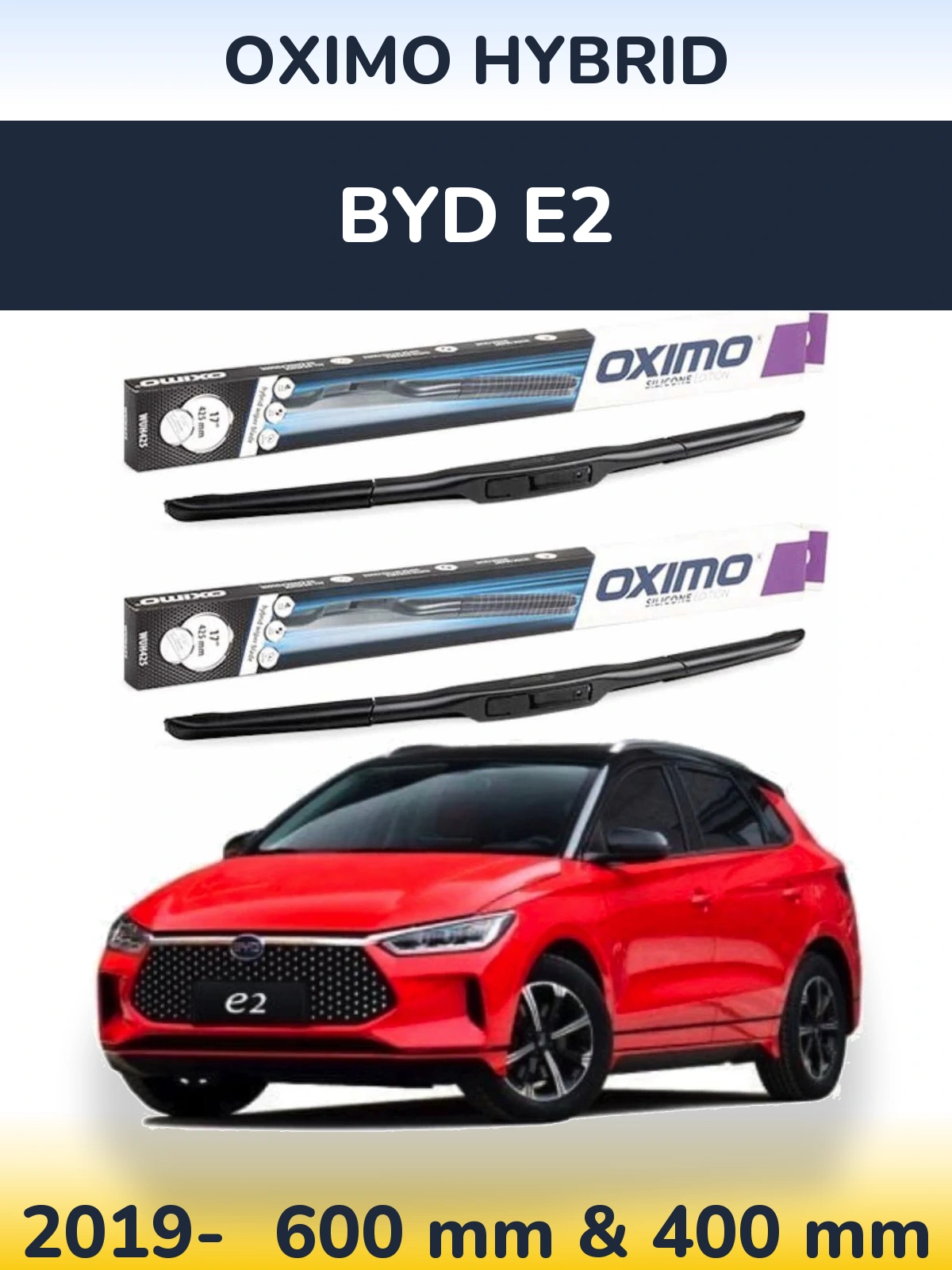 Sada předních stěračů Oximo Hybrid 600 a 400 mm pro BYD E2 2019-2026