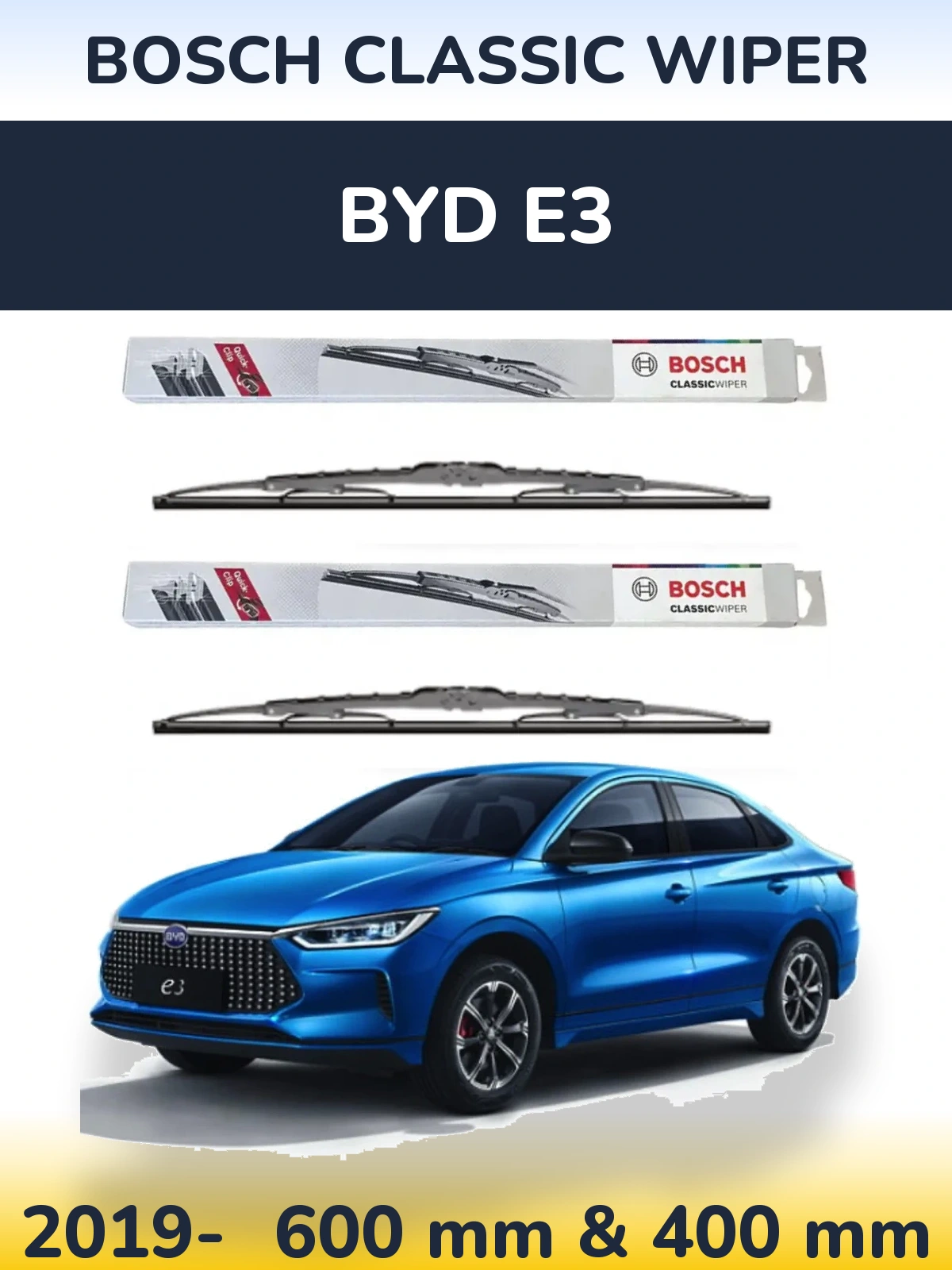 Комплект передніх щіток BOSCH Classic Wiper 600 & 400 мм для BYD E3 2019-2026