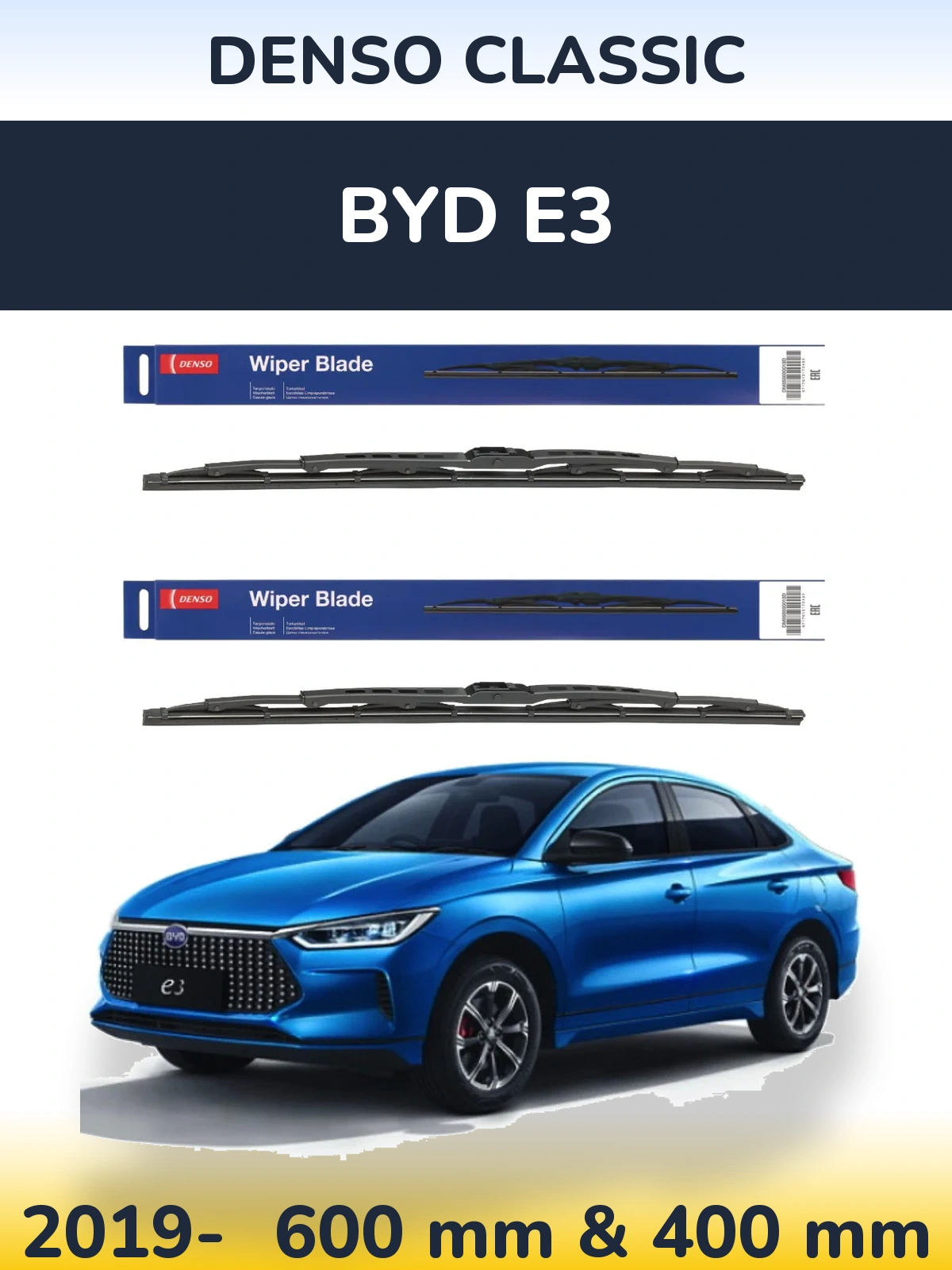 Sada předních stěračů Denso Classic 600 a 400 mm pro BYD E3 2019-2026