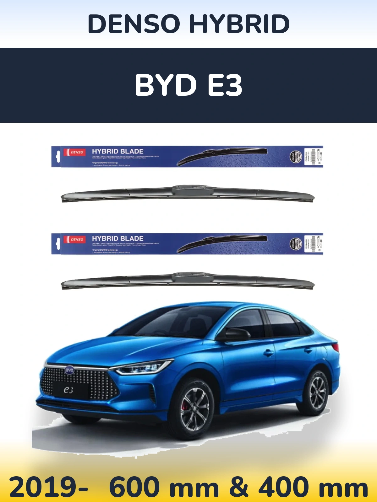 Sada předních stěračů Denso Hybrid 600 a 400 mm pro BYD E3 2019-2026