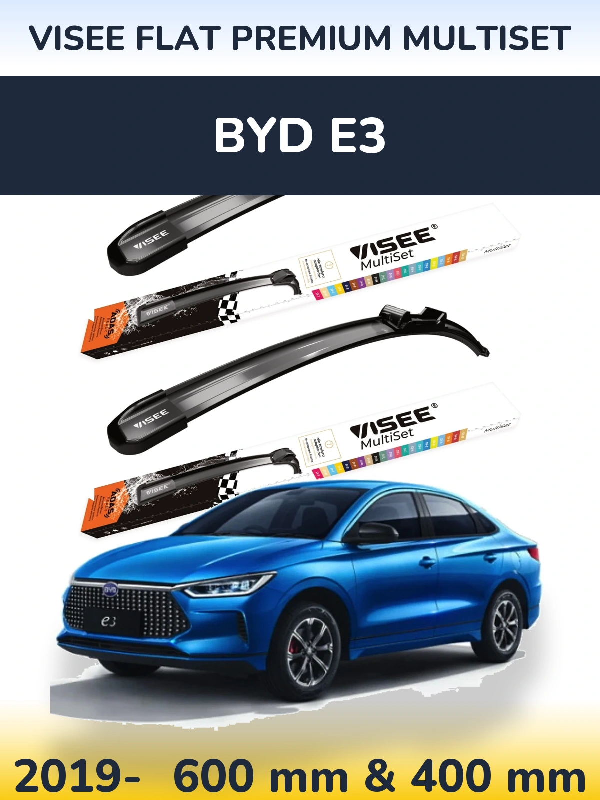 Sada předních stěračů VISEE FLAT PREMIUM MultiSet 600 a 400 mm pro BYD E3 2019-2026