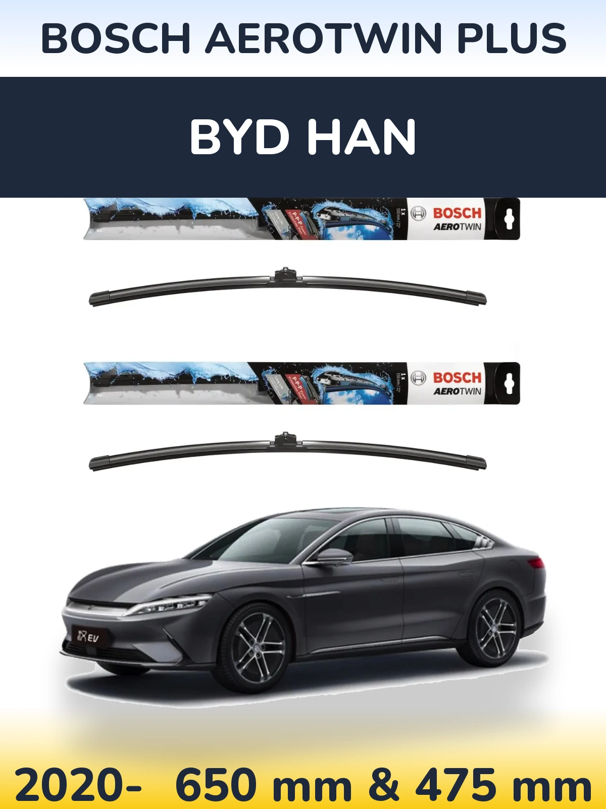 Sada předních stěračů BOSCH AeroTwin Plus 650 a 475 mm pro BYD Han 2020-2026