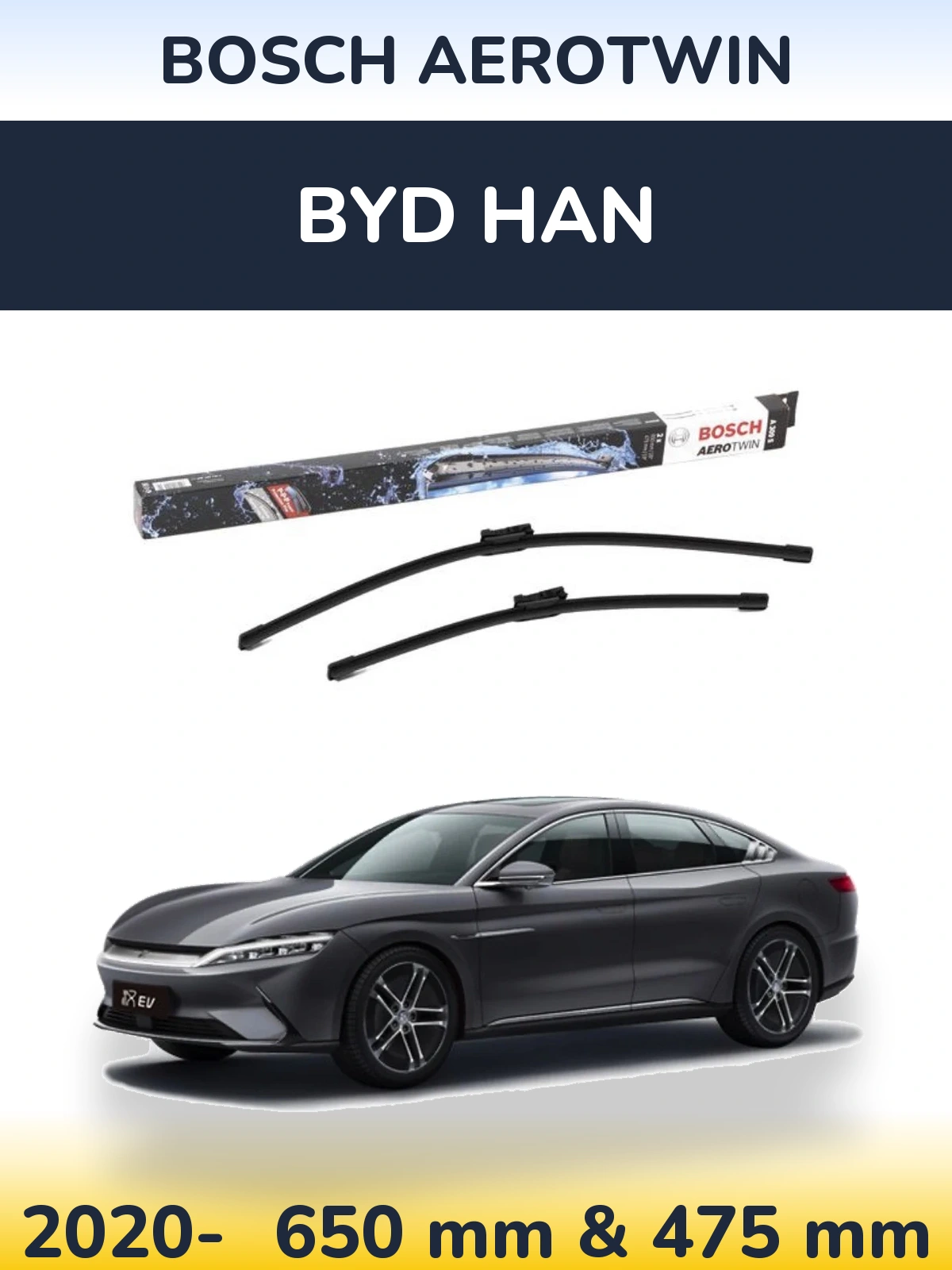 Sada předních stěračů BOSCH AeroTwin 650 a 475 mm pro BYD Han 2020-2026