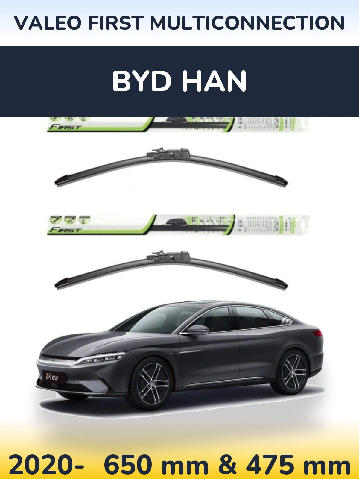 Sada předních stěračů Valeo First MultiConnection 650 a 475 mm pro BYD Han 2020-2026