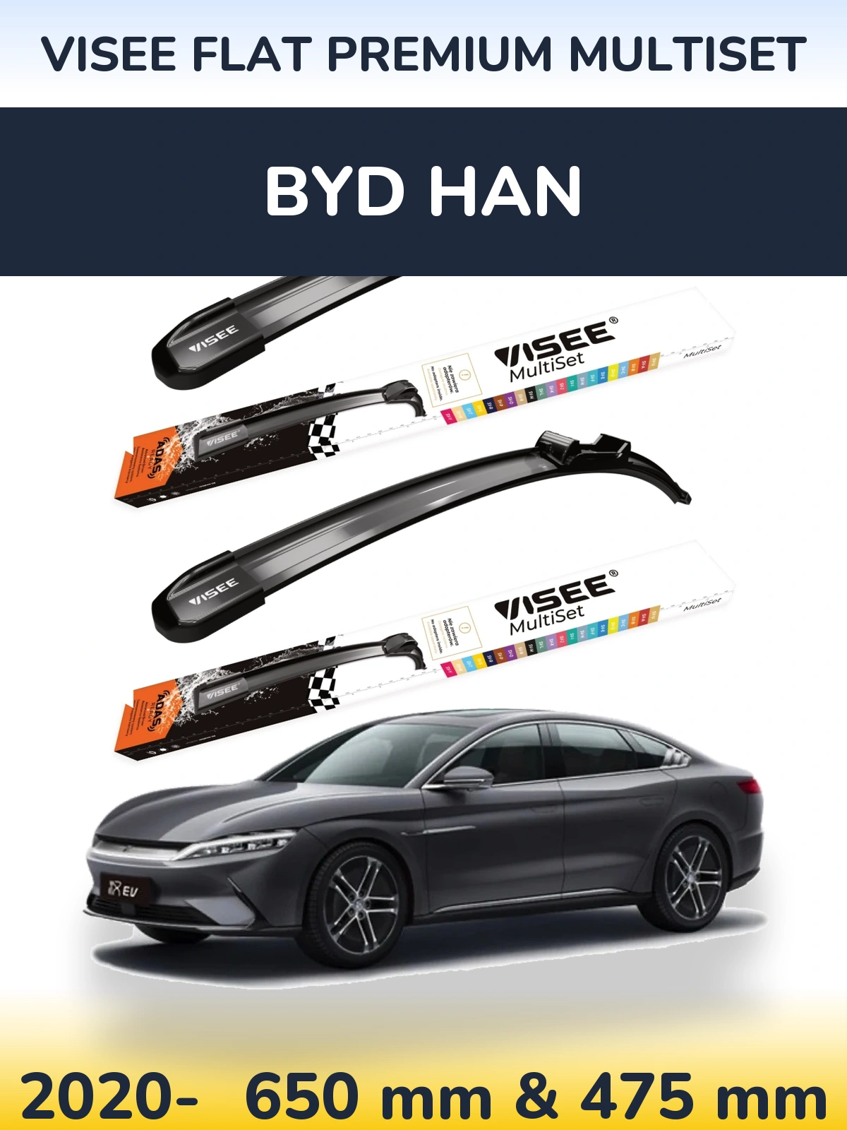 Комплект передніх щіток VISEE FLAT PREMIUM MultiSet 650 & 475 мм для BYD Han 2020-2026