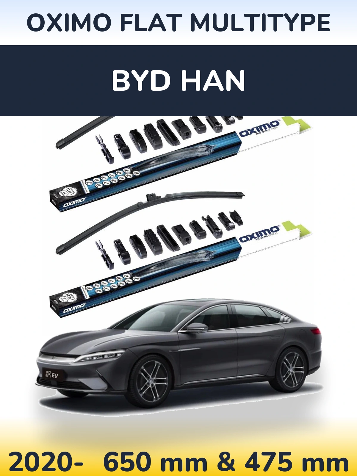 Sada předních stěračů Oximo Flat MultiType 650 a 475 mm pro BYD Han 2020-2026