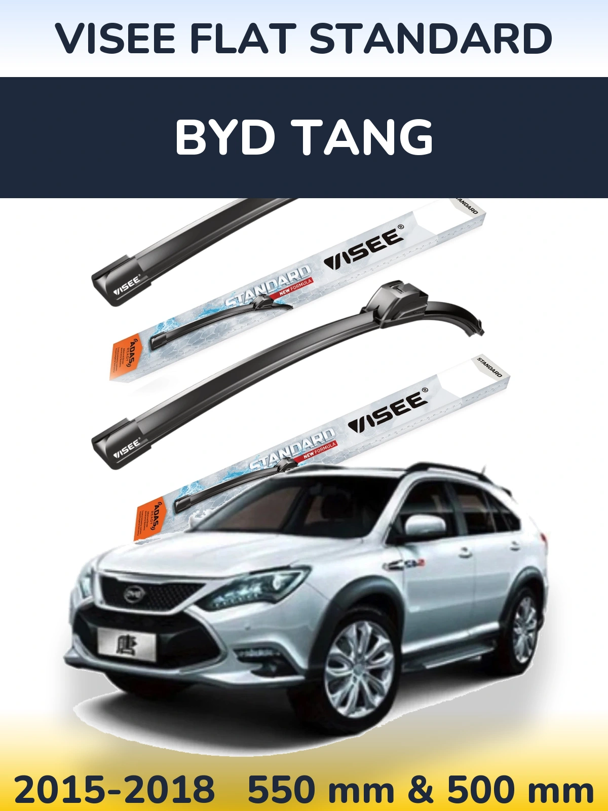 Sada předních stěračů VISEE FLAT STANDARD 550 a 500 mm pro BYD Tang 2015-2018