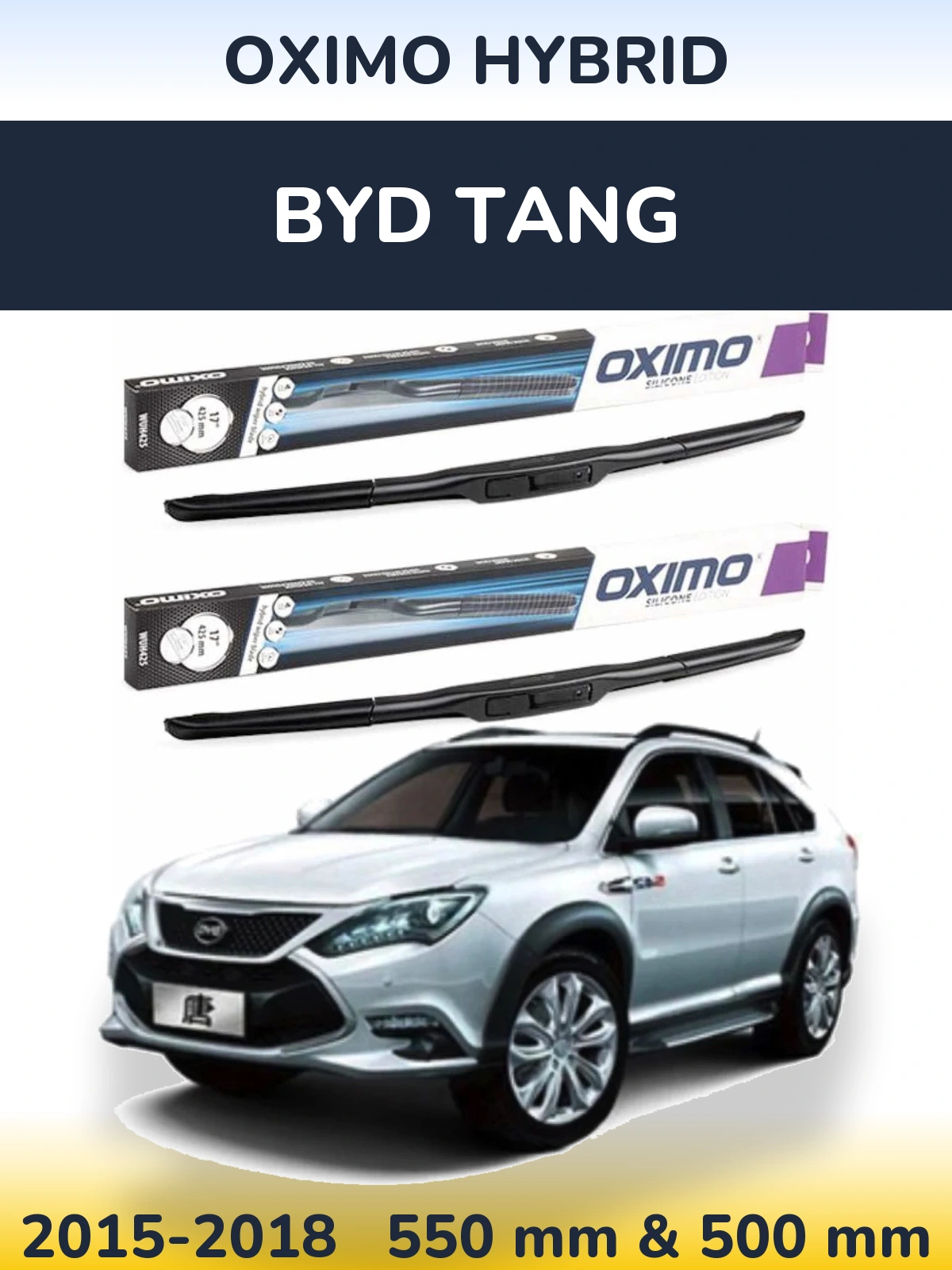 Sada předních stěračů Oximo Hybrid 550 a 500 mm pro BYD Tang 2015-2018