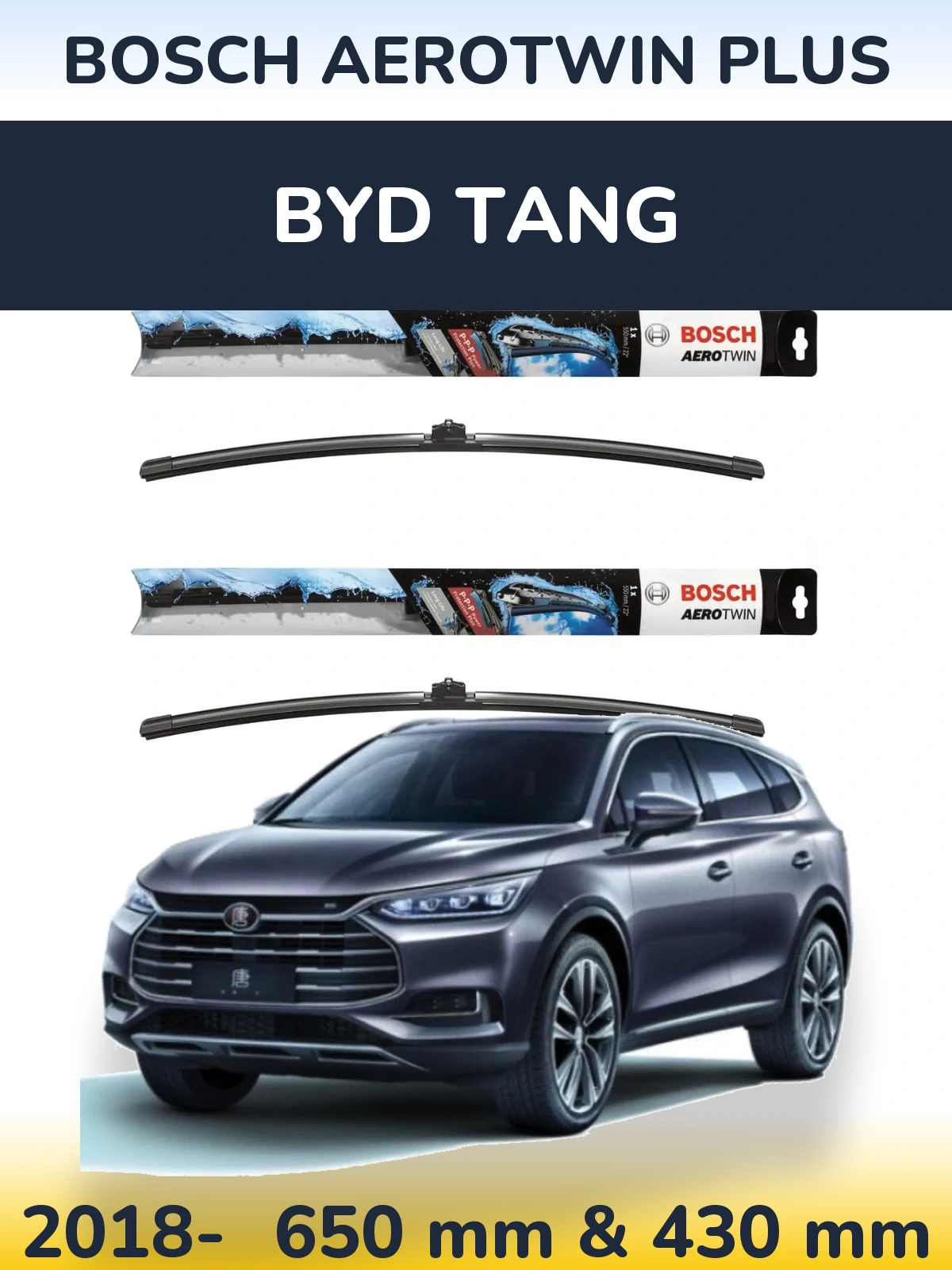 Sada předních stěračů BOSCH AeroTwin Plus 650 a 430 mm pro BYD Tang 2018-2026