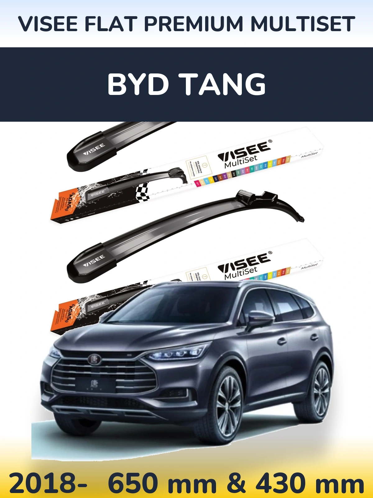 Sada předních stěračů VISEE FLAT PREMIUM MultiSet 650 a 430 mm pro BYD Tang 2018-2026