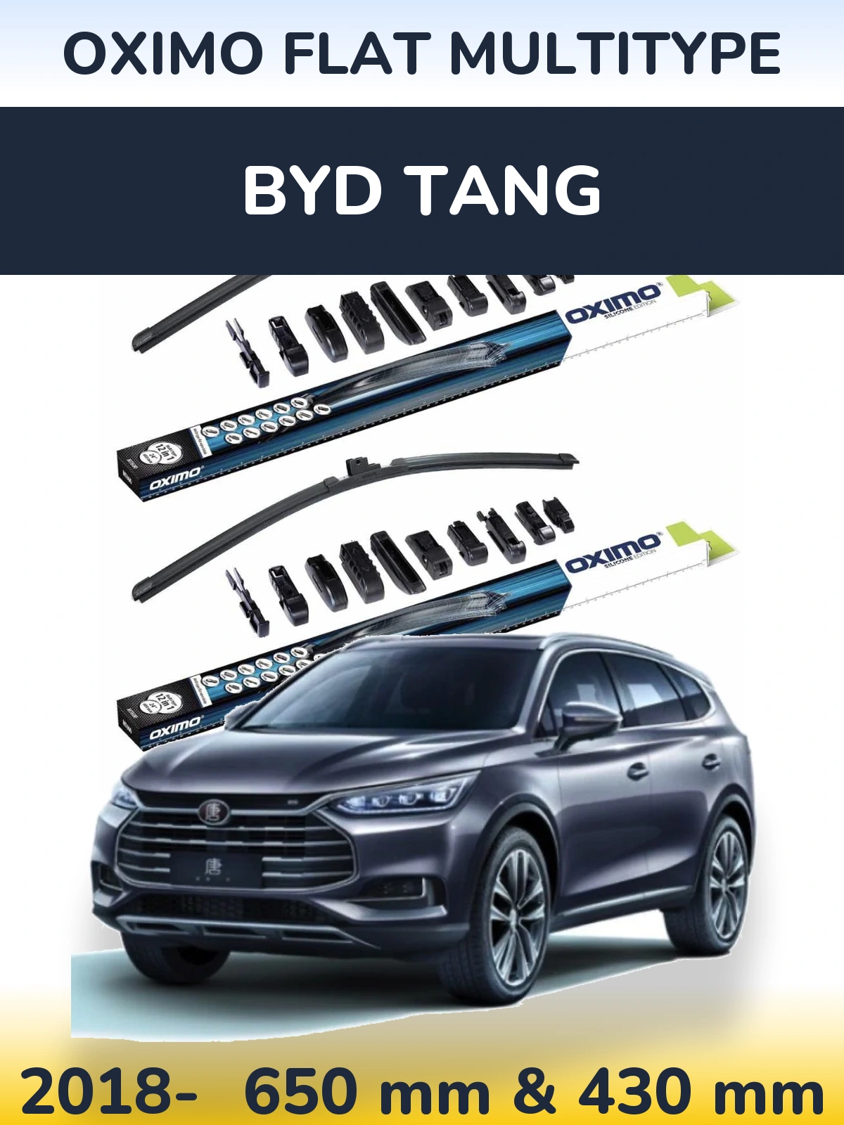 Sada předních stěračů Oximo Flat MultiType 650 a 430 mm pro BYD Tang 2018-2026