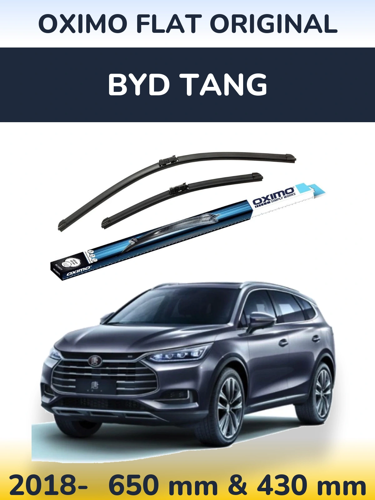 Sada předních stěračů Oximo Flat Original 650 a 430 mm pro BYD Tang 2018-2026