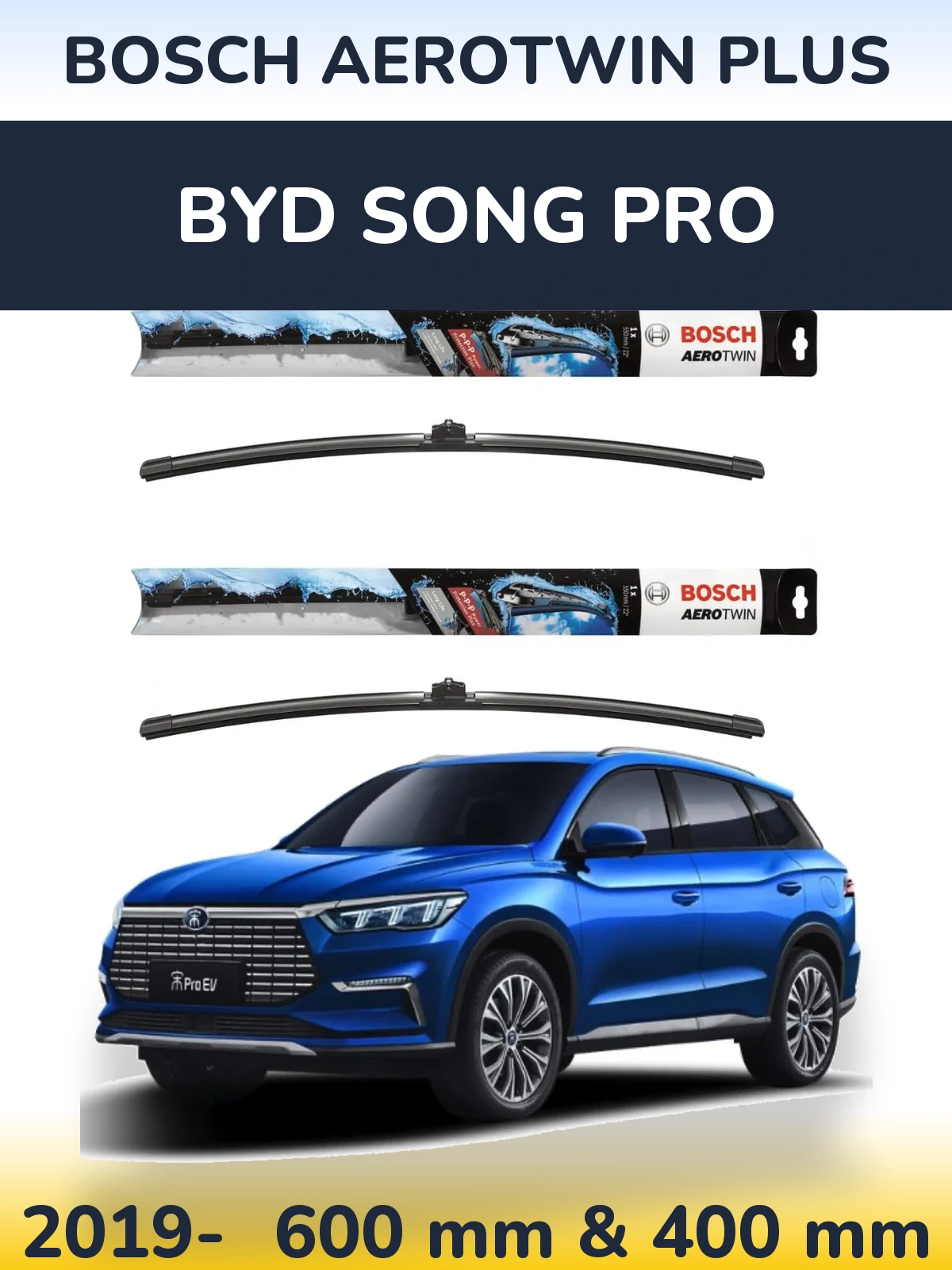 Комплект передніх щіток BOSCH AeroTwin Plus 600 & 400 мм для BYD Song Pro 2019-2026