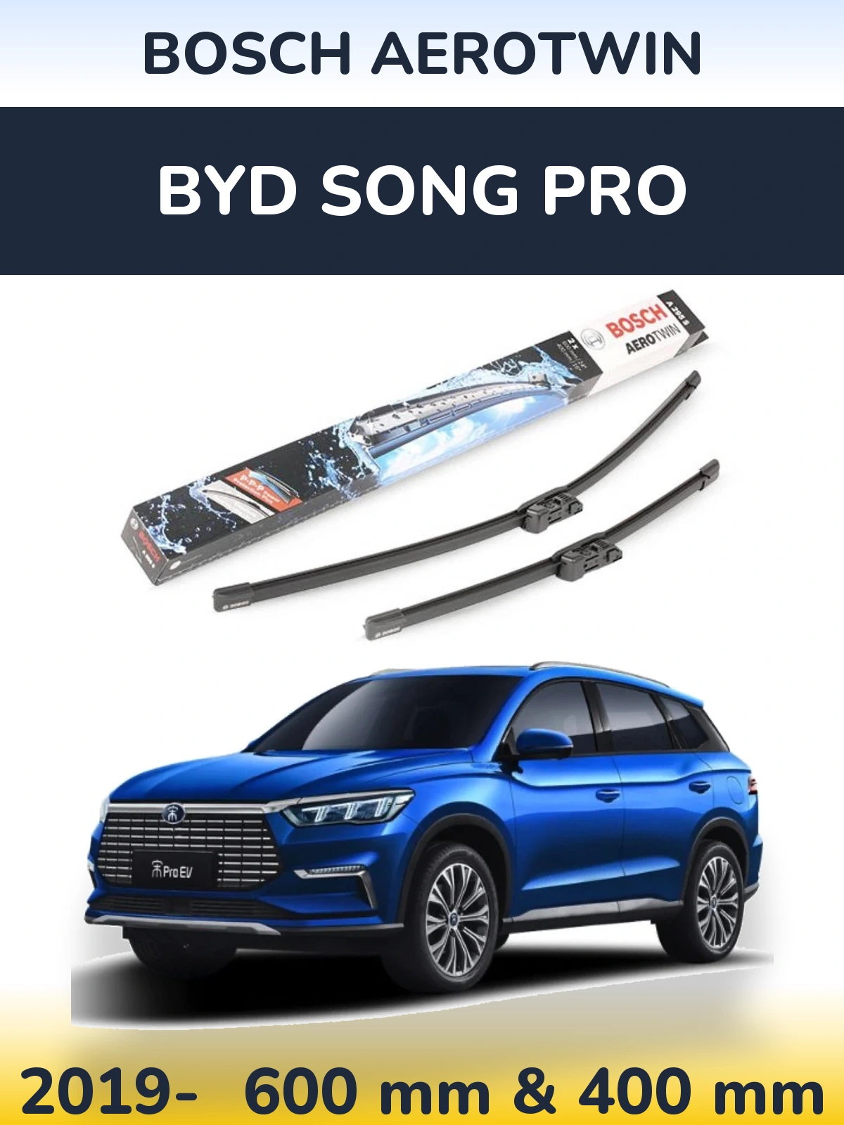Sada předních stěračů BOSCH AeroTwin 600 a 400 mm pro BYD Song Pro 2019-2026