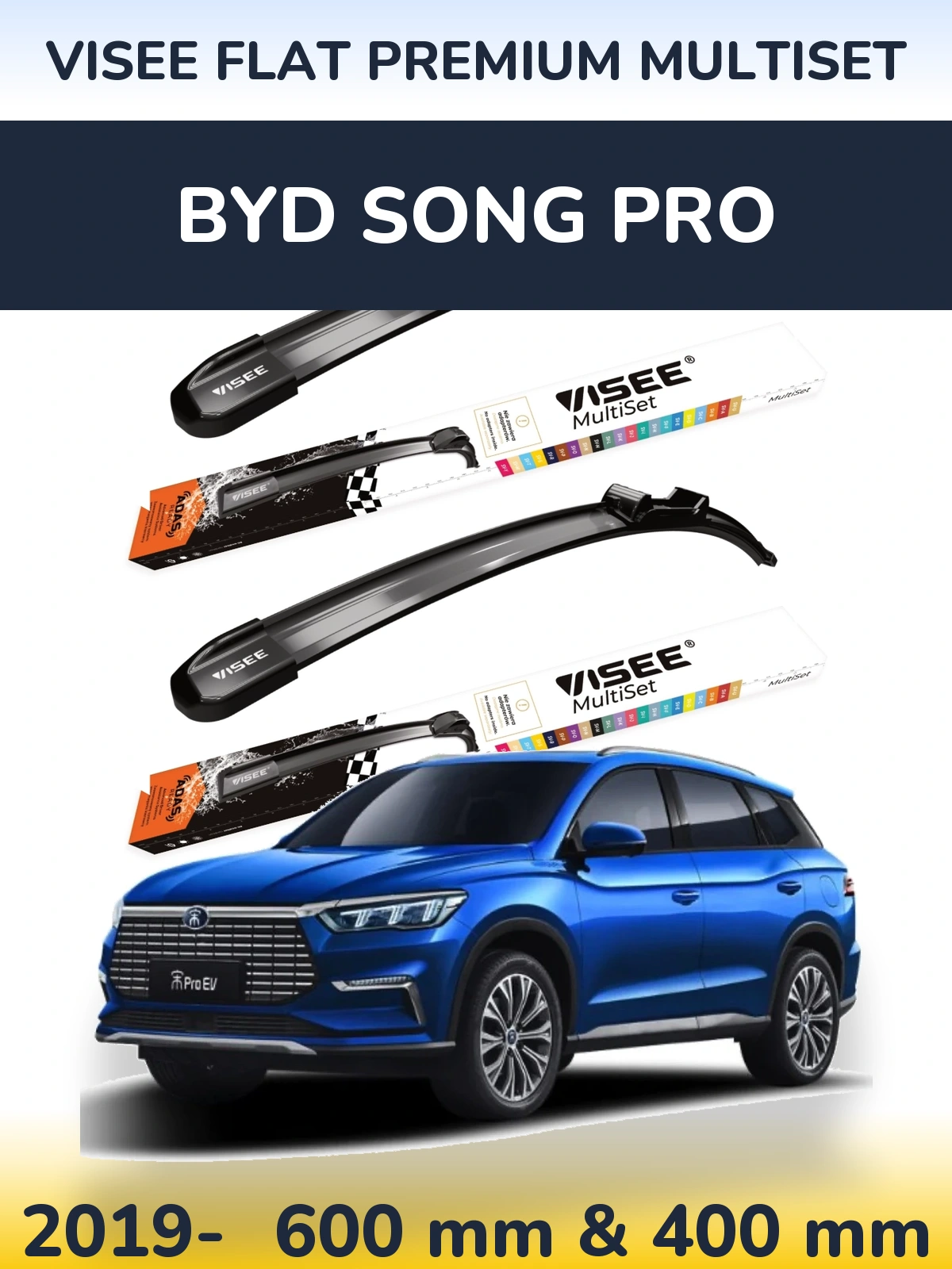 Sada předních stěračů VISEE FLAT PREMIUM MultiSet 600 a 400 mm pro BYD Song Pro 2019-2026