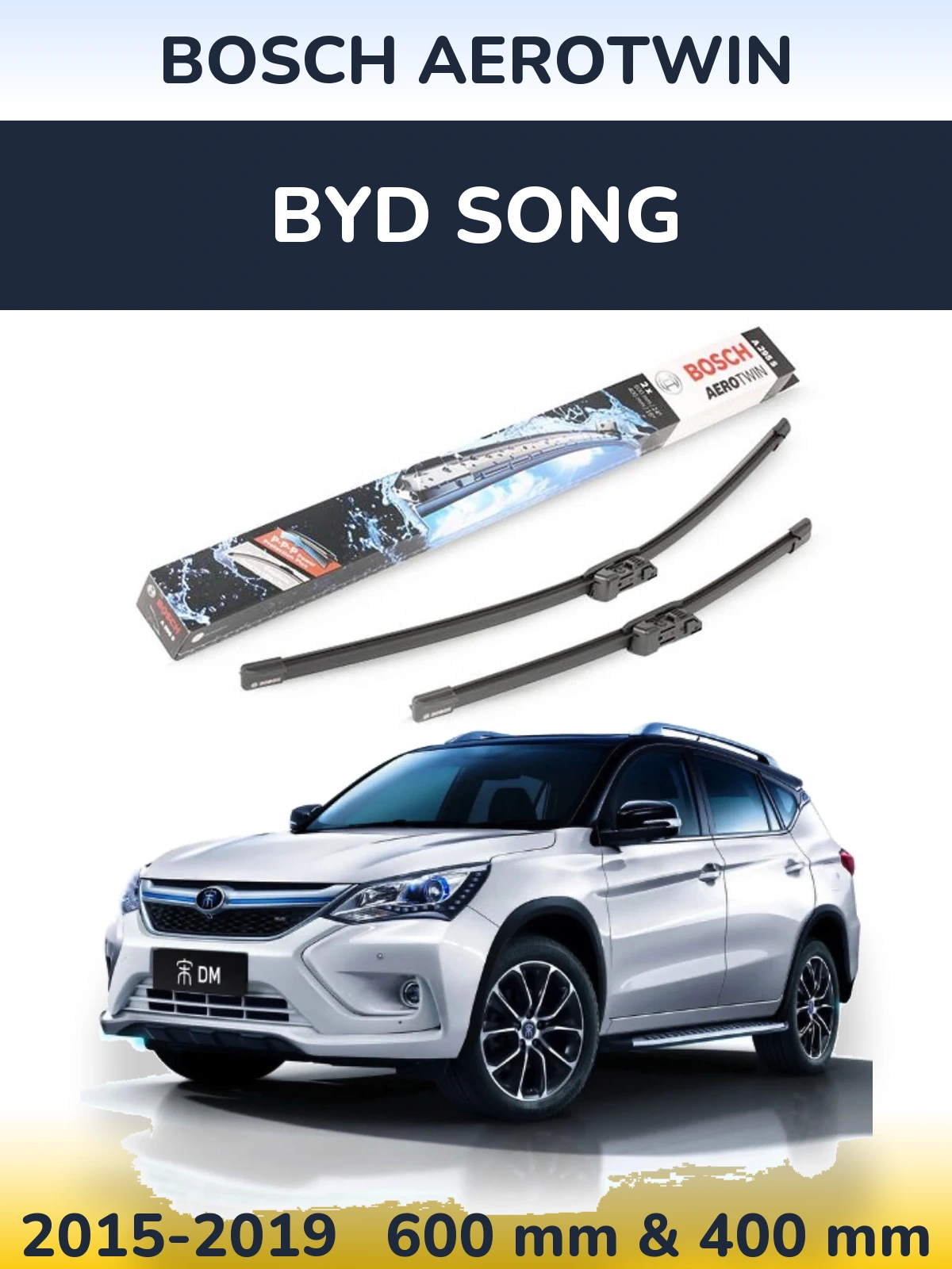 Sada předních stěračů BOSCH AeroTwin 600 a 400 mm pro BYD Song 2015-2019