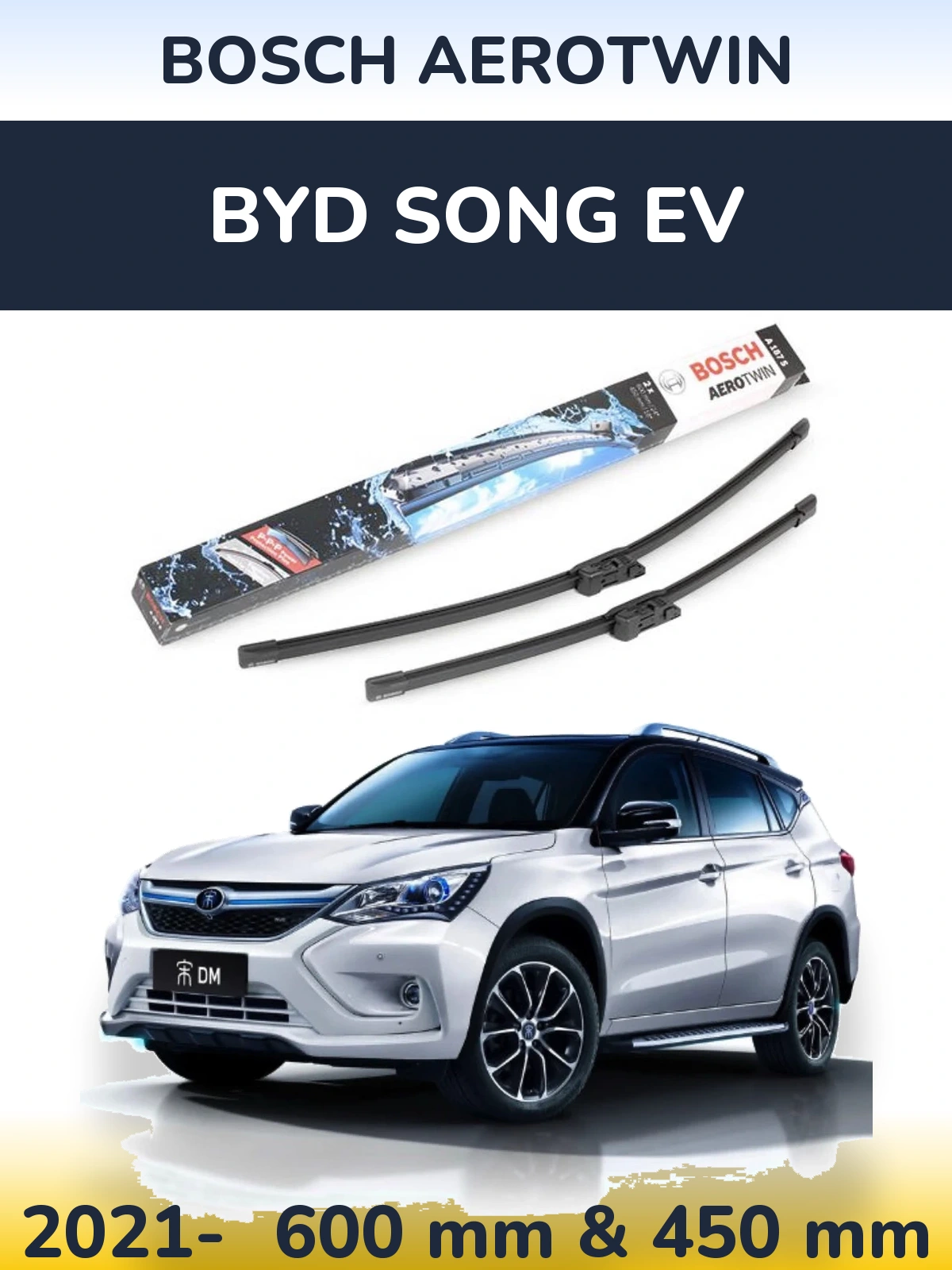 Sada předních stěračů BOSCH AeroTwin 600 a 450 mm pro BYD Song EV 2021-2026