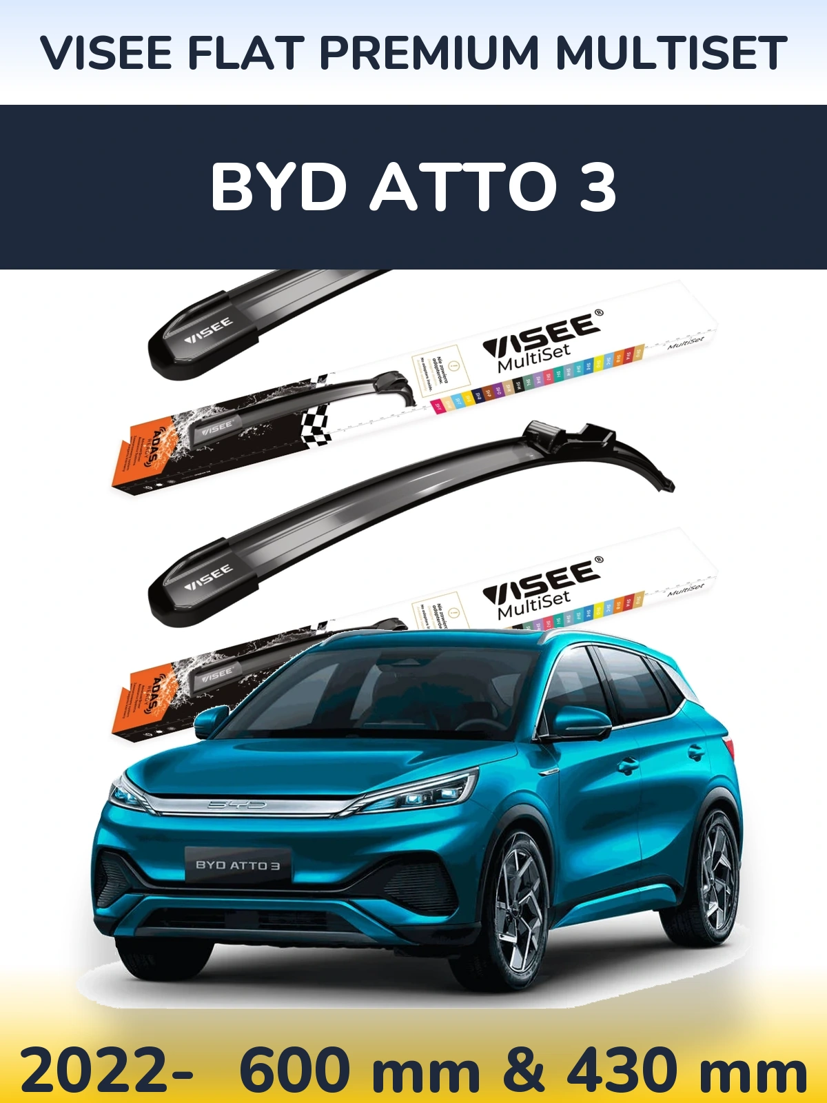 Sada předních stěračů VISEE FLAT PREMIUM MultiSet 600 a 430 mm pro BYD Atto 3 2022-2026