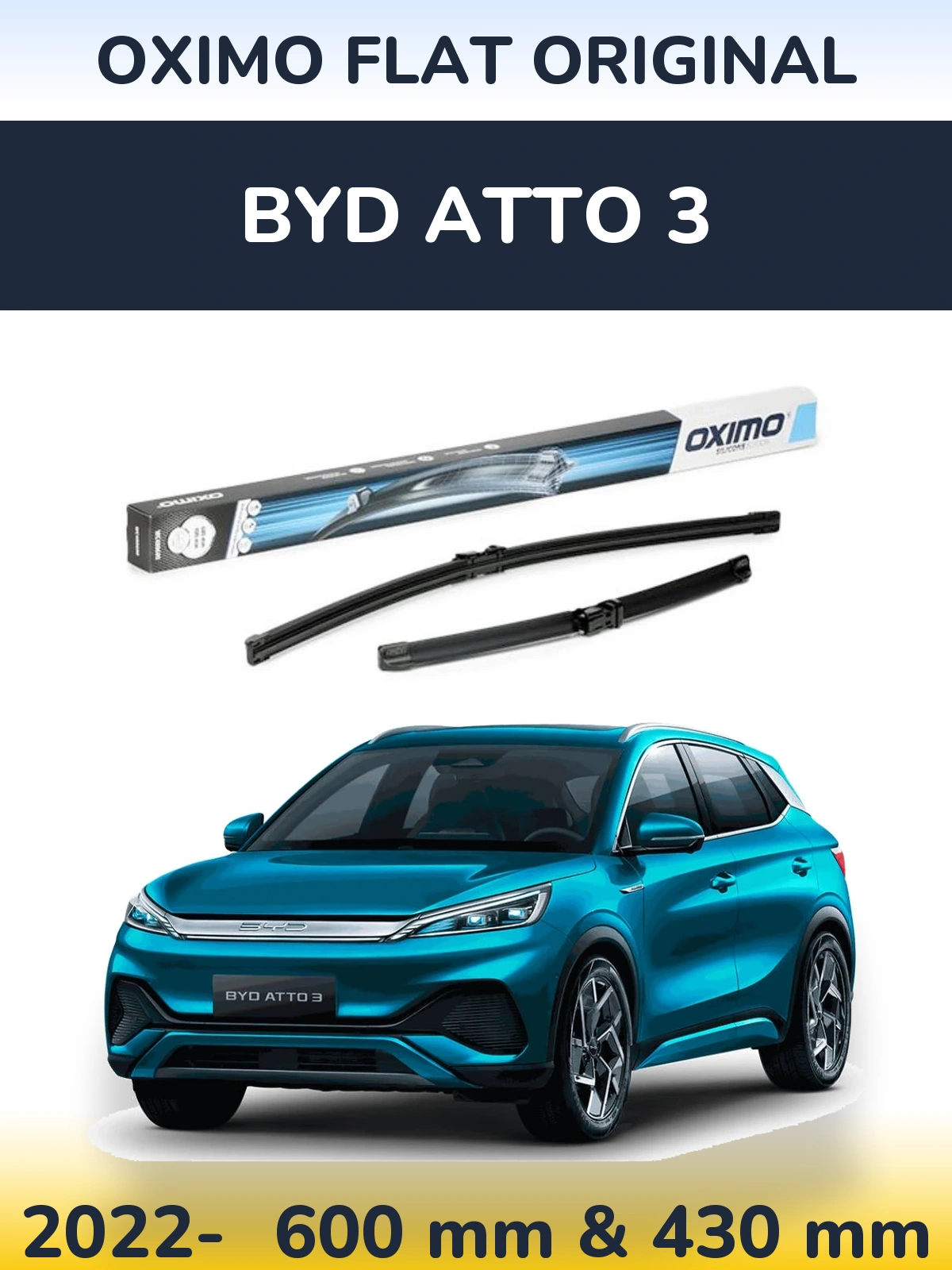 Sada předních stěračů Oximo Flat Original 600 a 400 mm pro BYD Atto 3 2022-2026