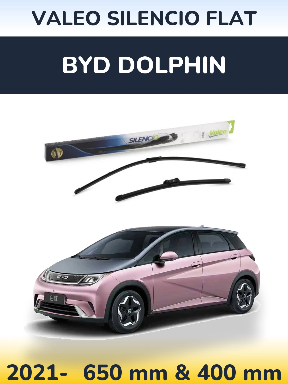 Sada předních stěračů Valeo Silencio Flat 650 a 400 mm pro BYD Dolphin 2021-2026