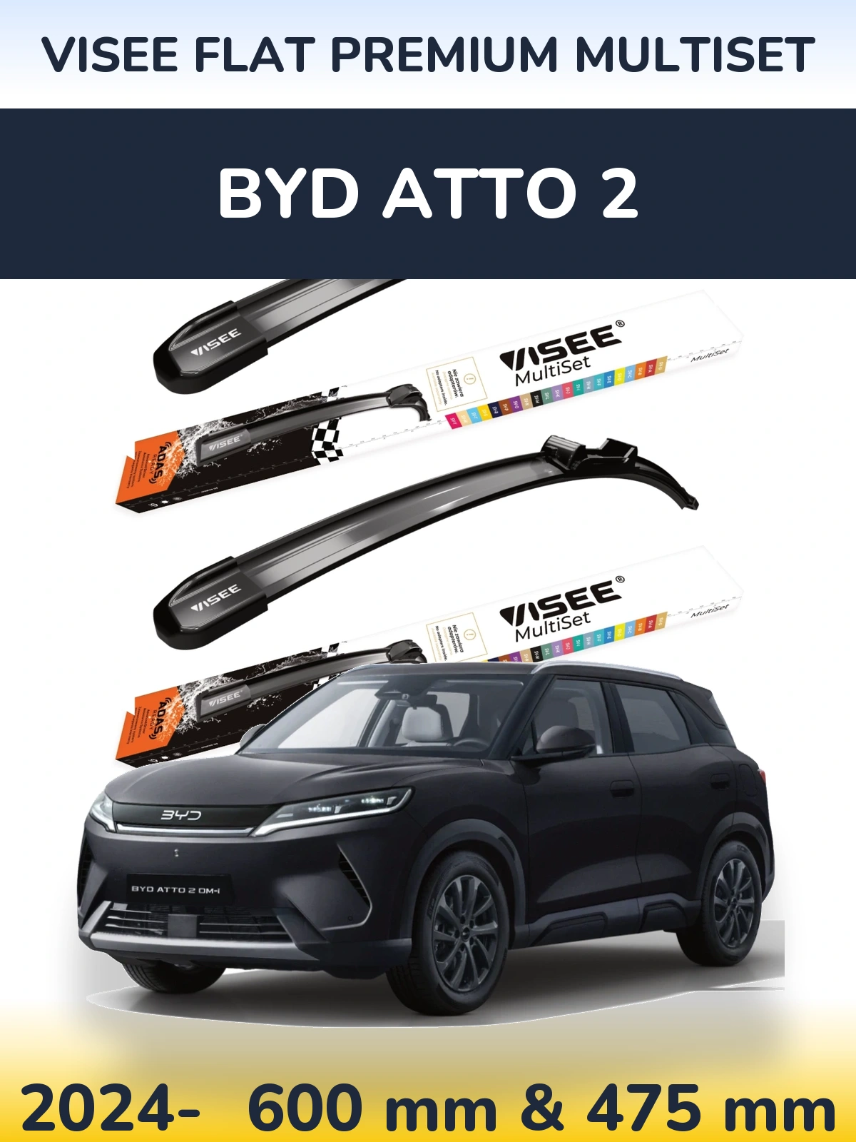 Sada předních stěračů VISEE FLAT PREMIUM MultiSet 600 a 475 mm pro BYD Atto 2 2024-2026