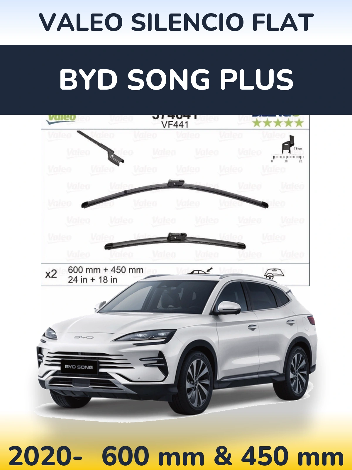 Sada předních stěračů Valeo Silencio Flat 600 a 450 mm pro BYD Song Plus 2020-2026