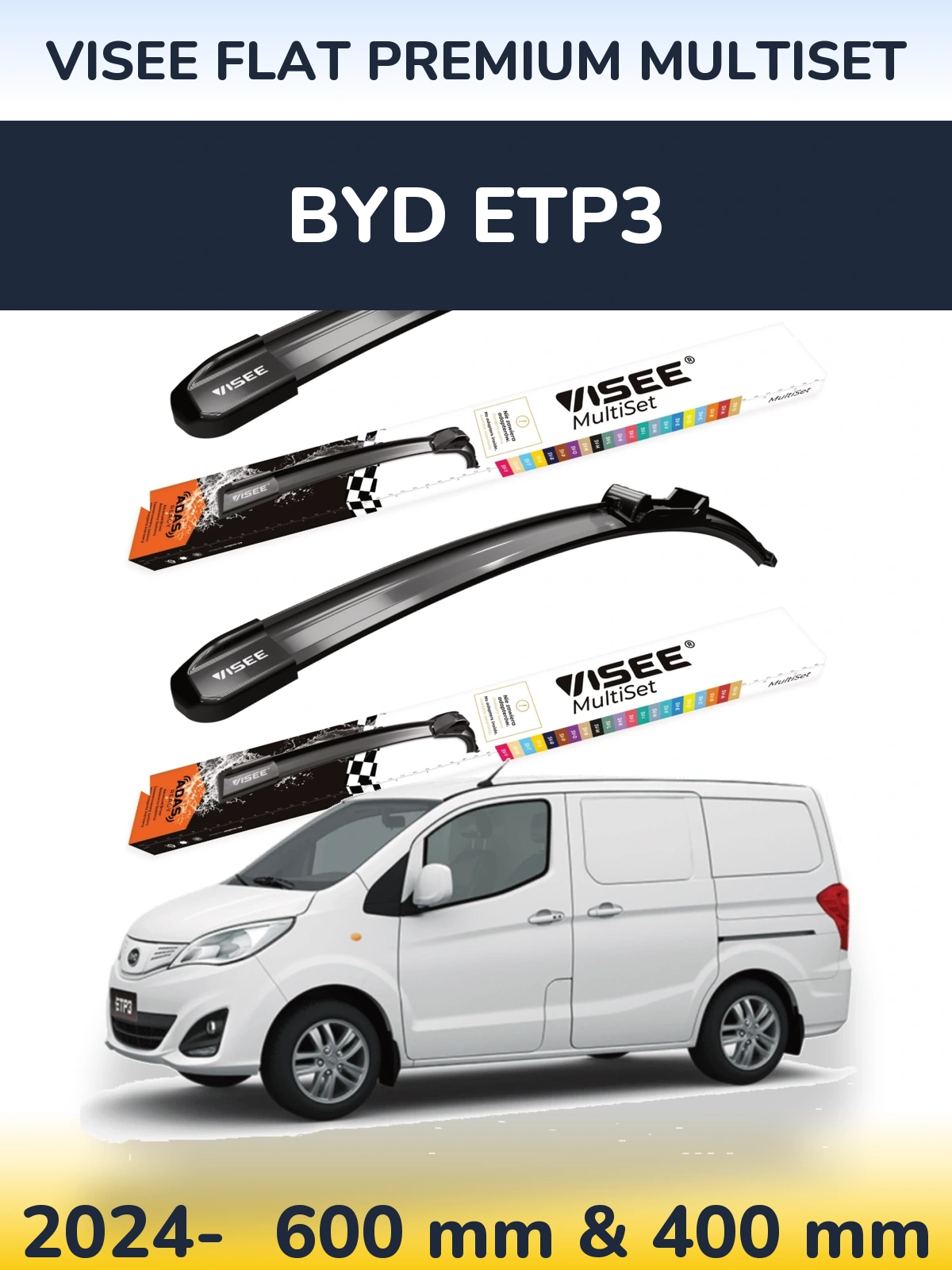 Sada předních stěračů VISEE FLAT PREMIUM MultiSet 600 a 400 mm pro BYD ETP3 2024-2026