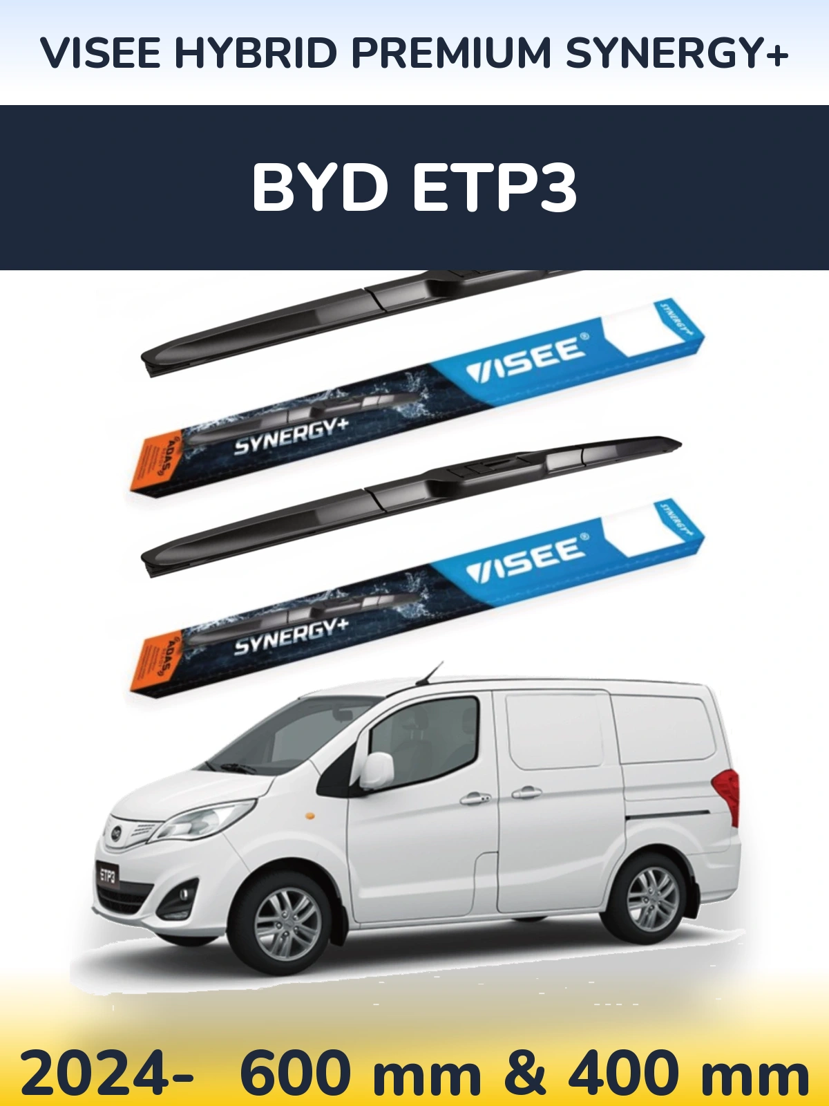 Sada předních stěračů VISEE HYBRID PREMIUM SYNERGY+ 600 a 400 mm pro BYD ETP3 2024-2026