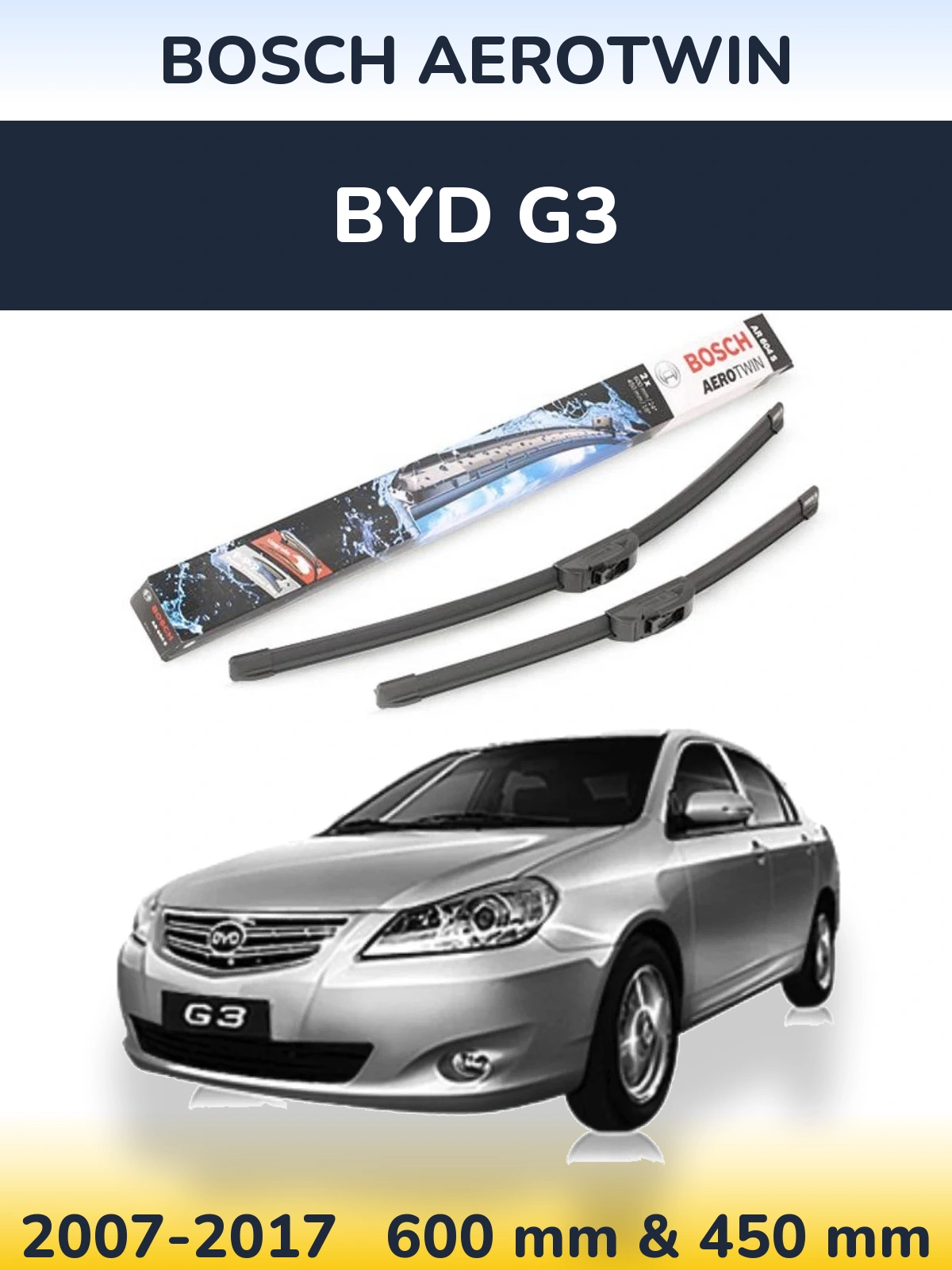 Sada předních stěračů BOSCH AeroTwin 600 a 450 mm pro BYD G3 2007-2017