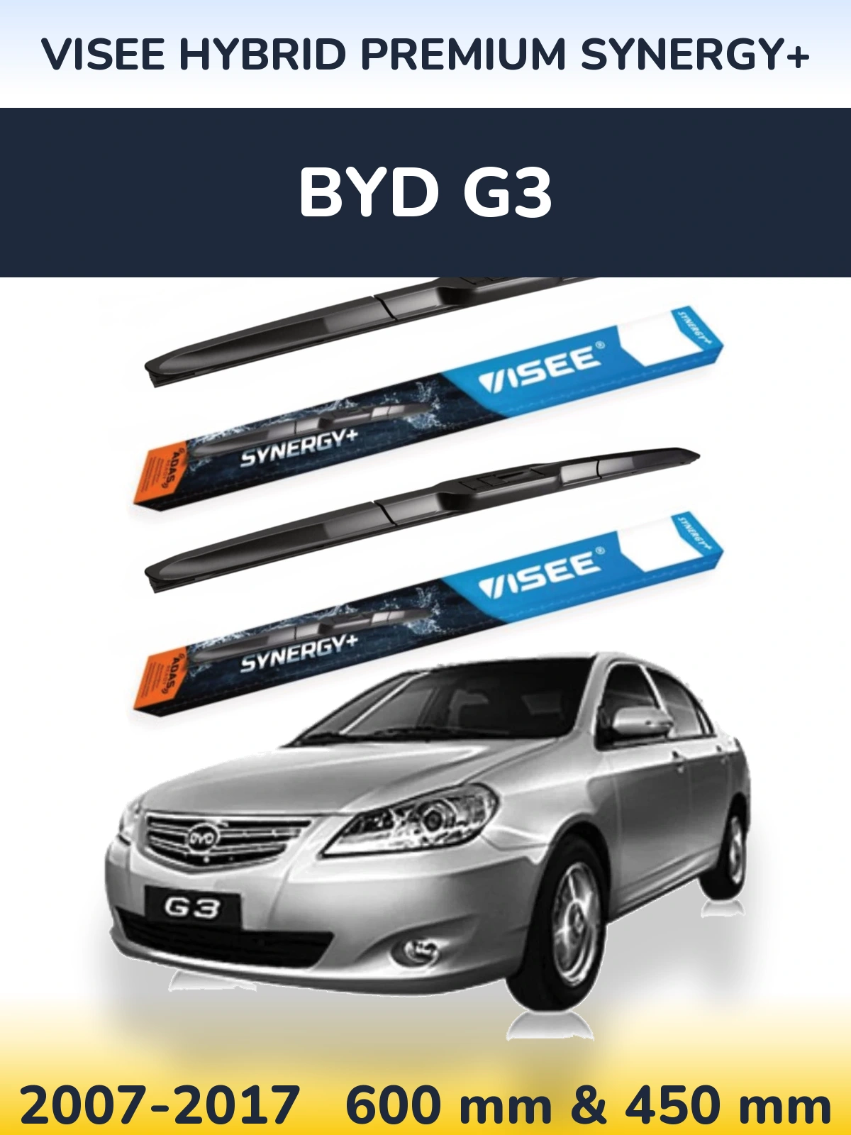 Sada předních stěračů VISEE HYBRID PREMIUM SYNERGY+ 600 a 450 mm pro BYD G3 2007-2017