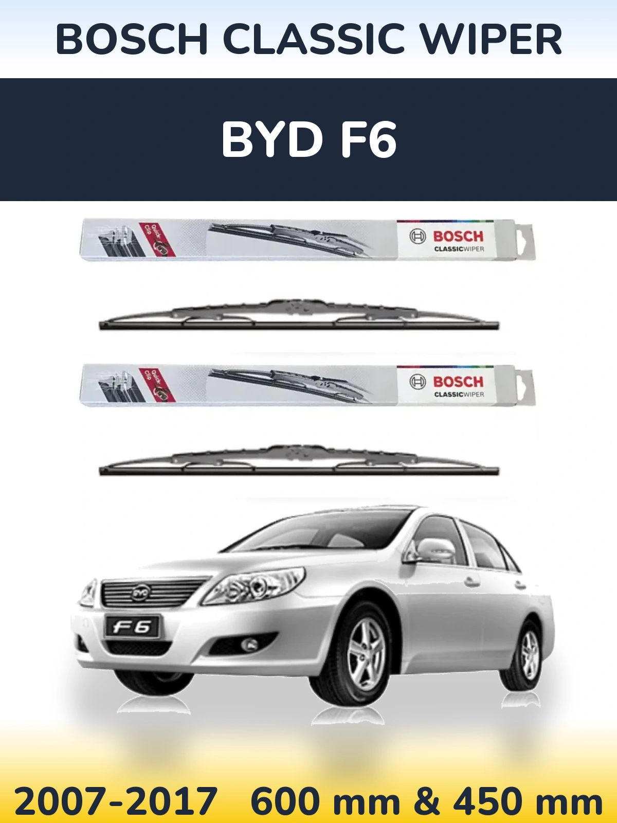 Sada předních stěračů BOSCH Classic Wiper 600 a 450 mm pro BYD F6 2007-2017