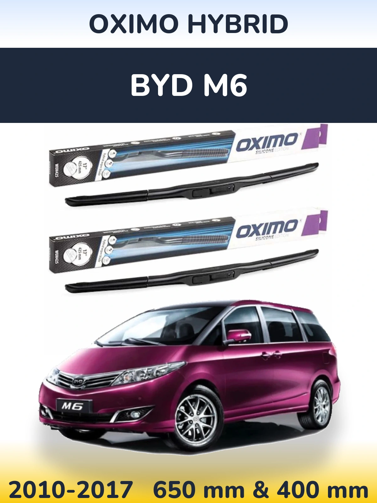 Sada předních stěračů Oximo Hybrid 650 a 400 mm pro BYD M6 2010-2017