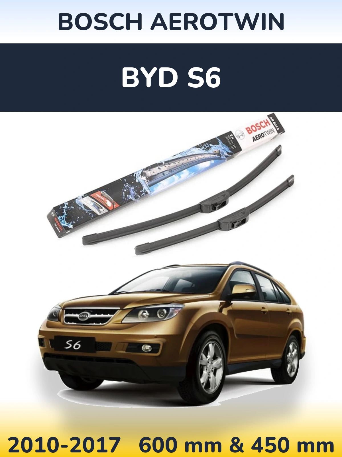 Sada předních stěračů BOSCH AeroTwin 600 a 450 mm pro BYD S6 2010-2017