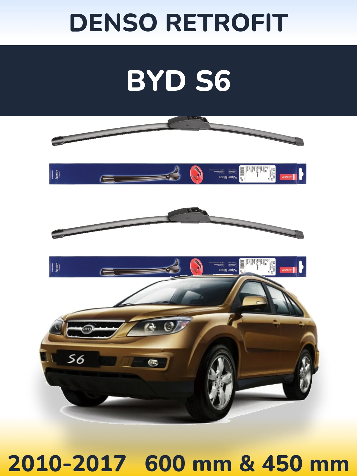 Sada předních stěračů Denso Retrofit 600 a 450 mm pro BYD S6 2010-2017