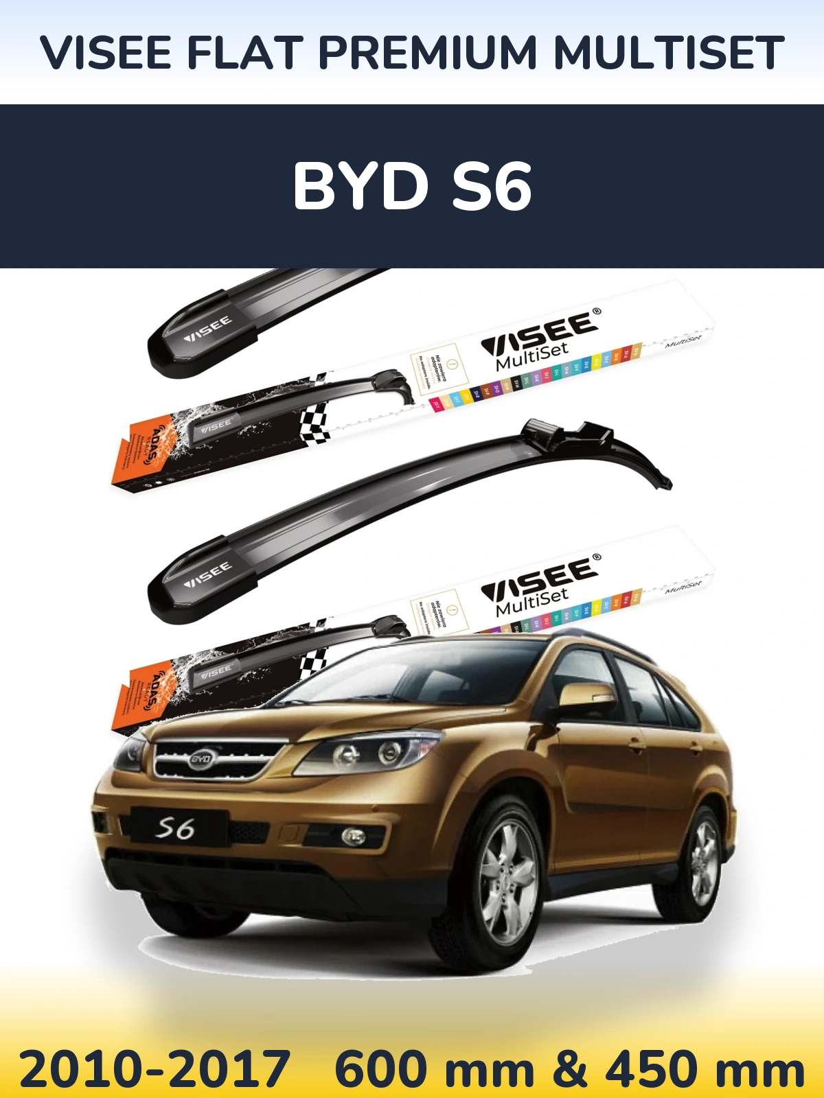 Sada předních stěračů VISEE FLAT PREMIUM MultiSet 600 a 450 mm pro BYD S6 2010-2017
