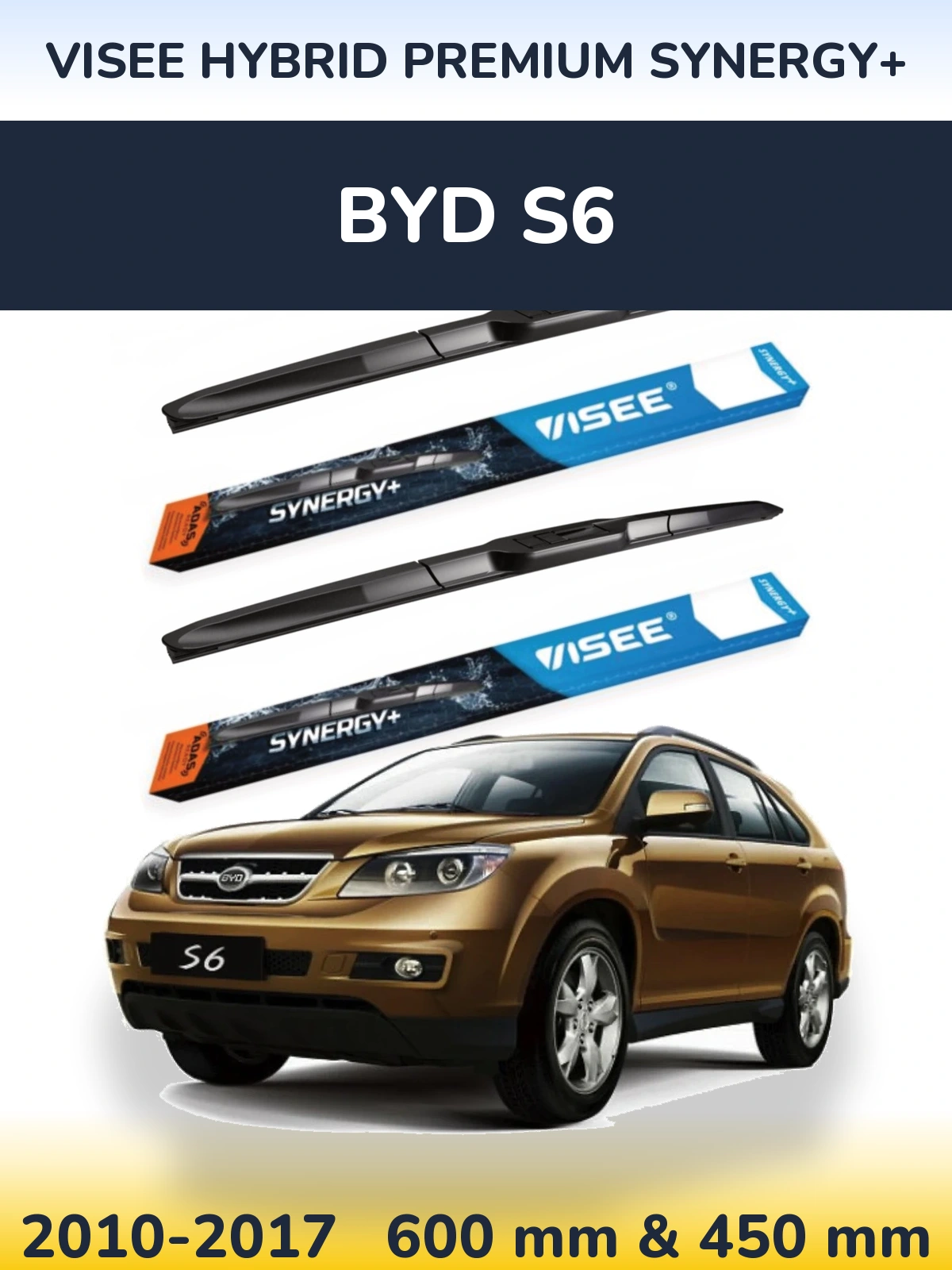 Sada předních stěračů VISEE HYBRID PREMIUM SYNERGY+ 600 a 450 mm pro BYD S6 2010-2017