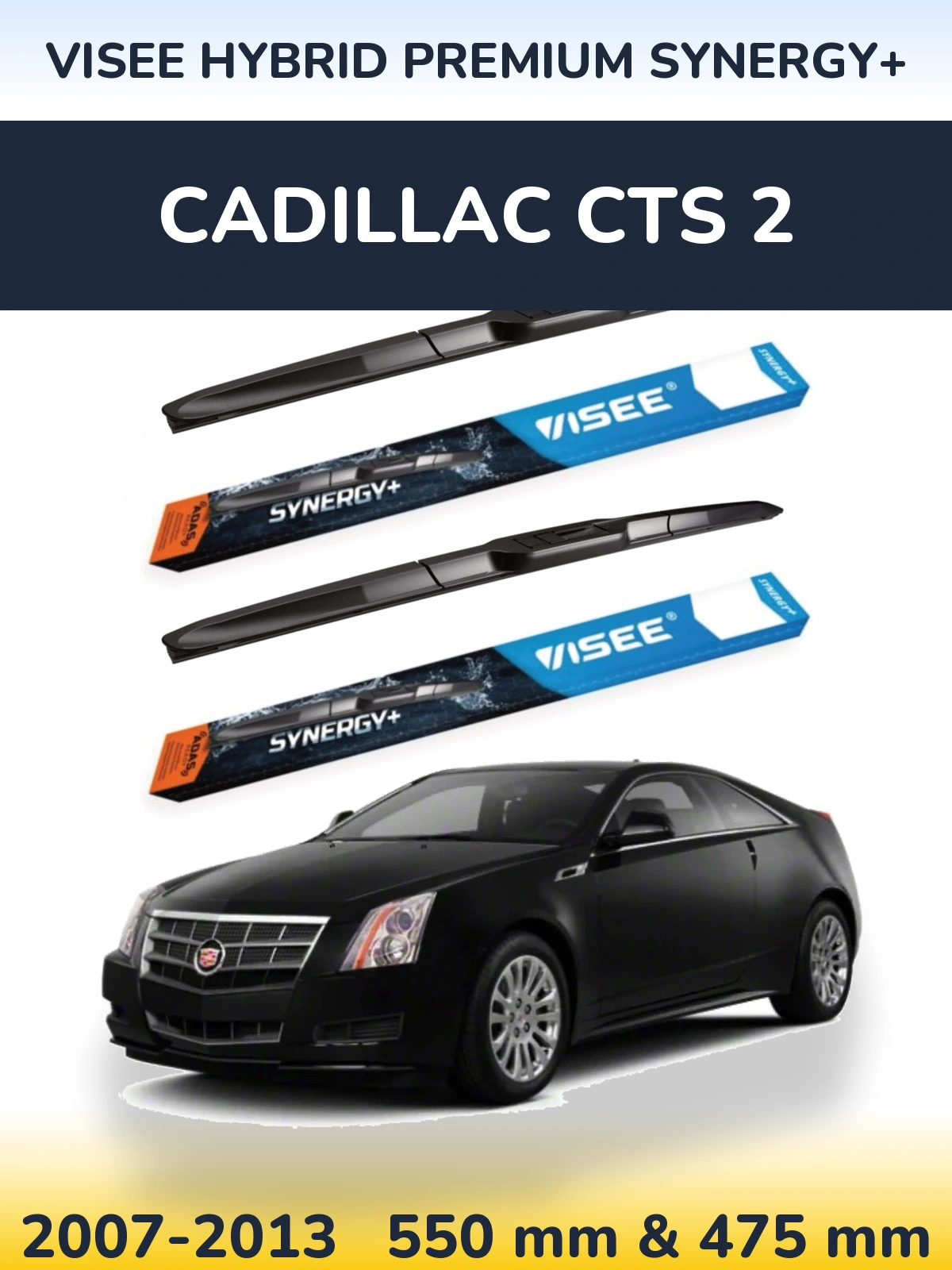 Sada předních stěračů VISEE HYBRID PREMIUM SYNERGY+ 550 a 475 mm pro Cadillac CTS 2 2007-2013