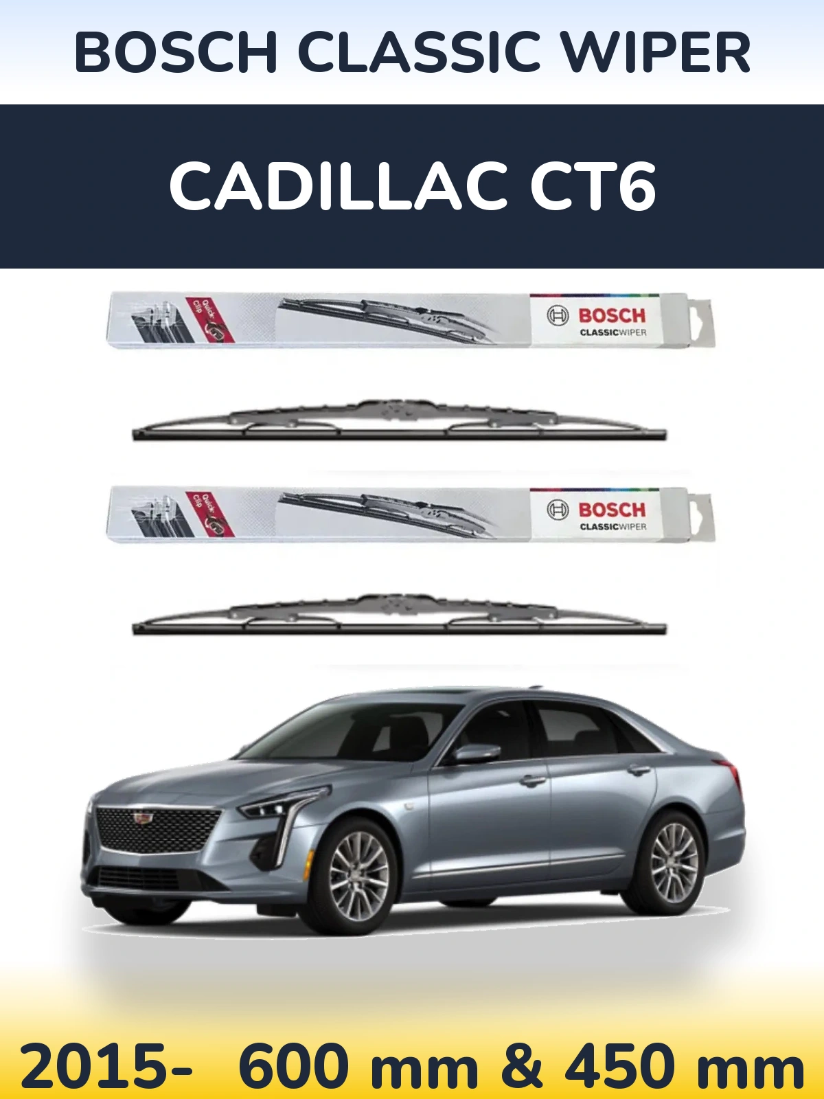 Sada předních stěračů BOSCH Classic Wiper 600 a 450 mm pro Cadillac CT6 2015-2026