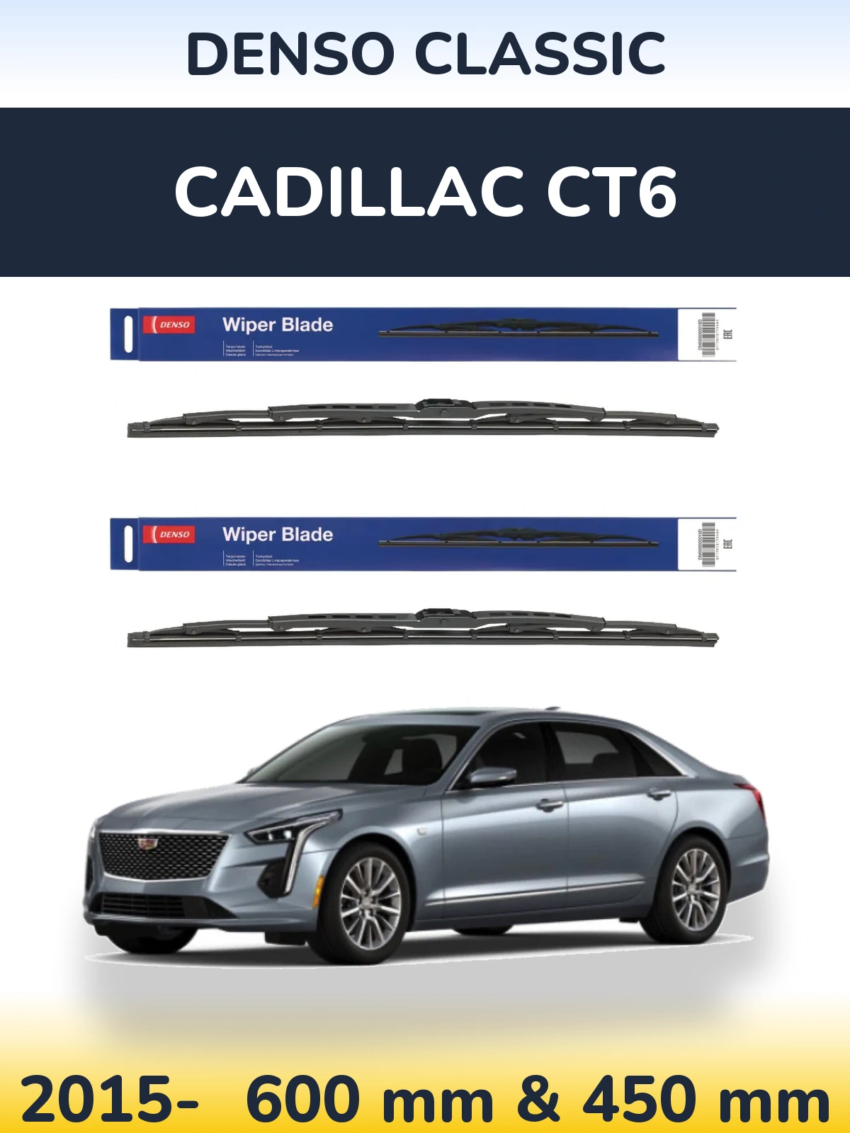 Sada předních stěračů Denso Classic 600 a 450 mm pro Cadillac CT6 2015-2026