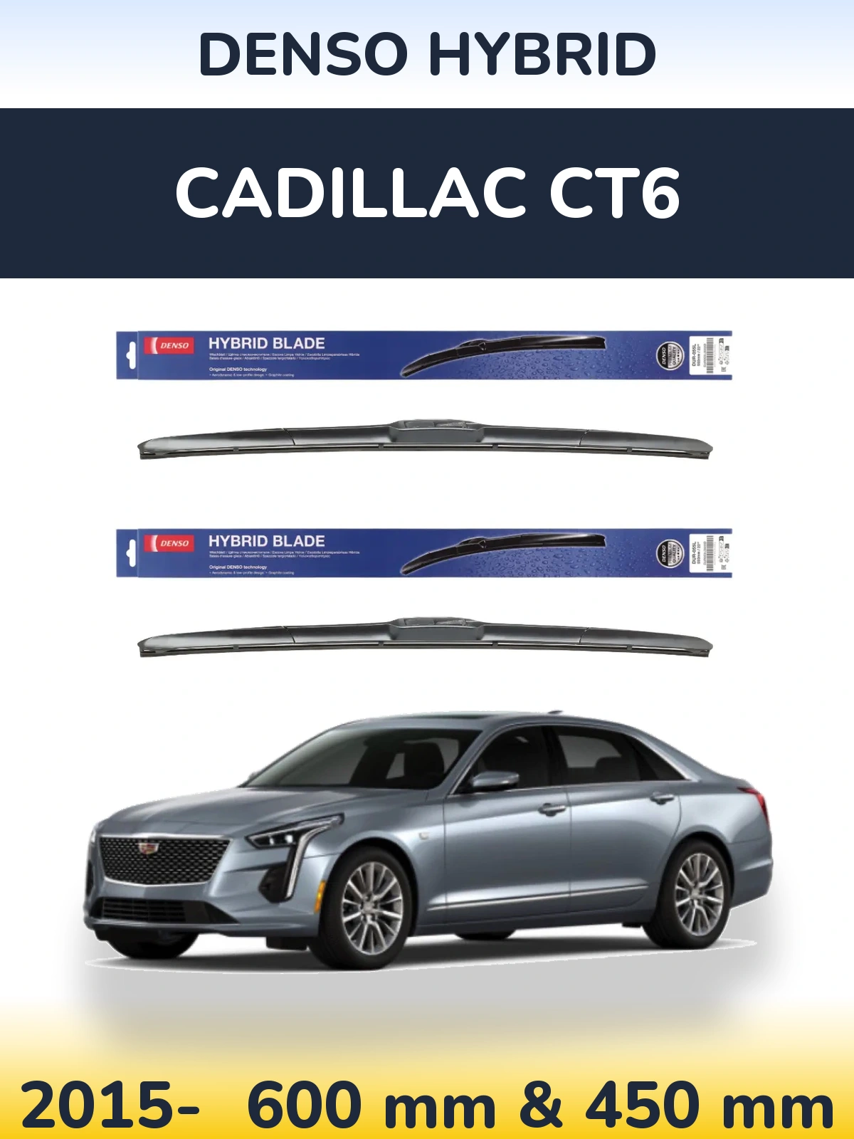 Sada předních stěračů Denso Hybrid 600 a 450 mm pro Cadillac CT6 2015-2026