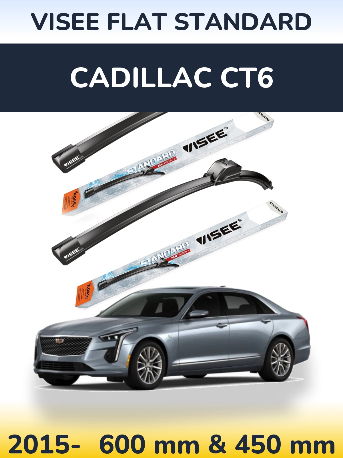 Sada předních stěračů VISEE FLAT STANDARD 600 a 450 mm pro Cadillac CT6 2015-2026
