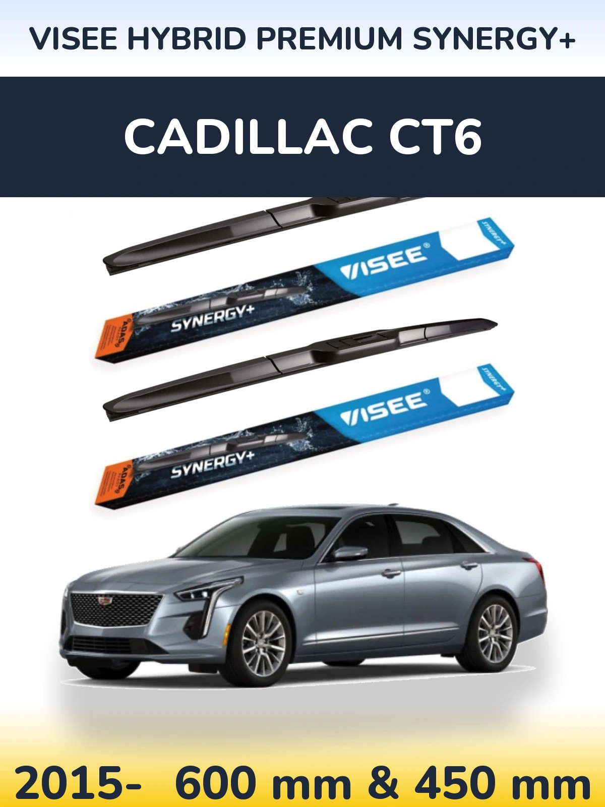 Sada předních stěračů VISEE HYBRID PREMIUM SYNERGY+ 600 a 450 mm pro Cadillac CT6 2015-2026