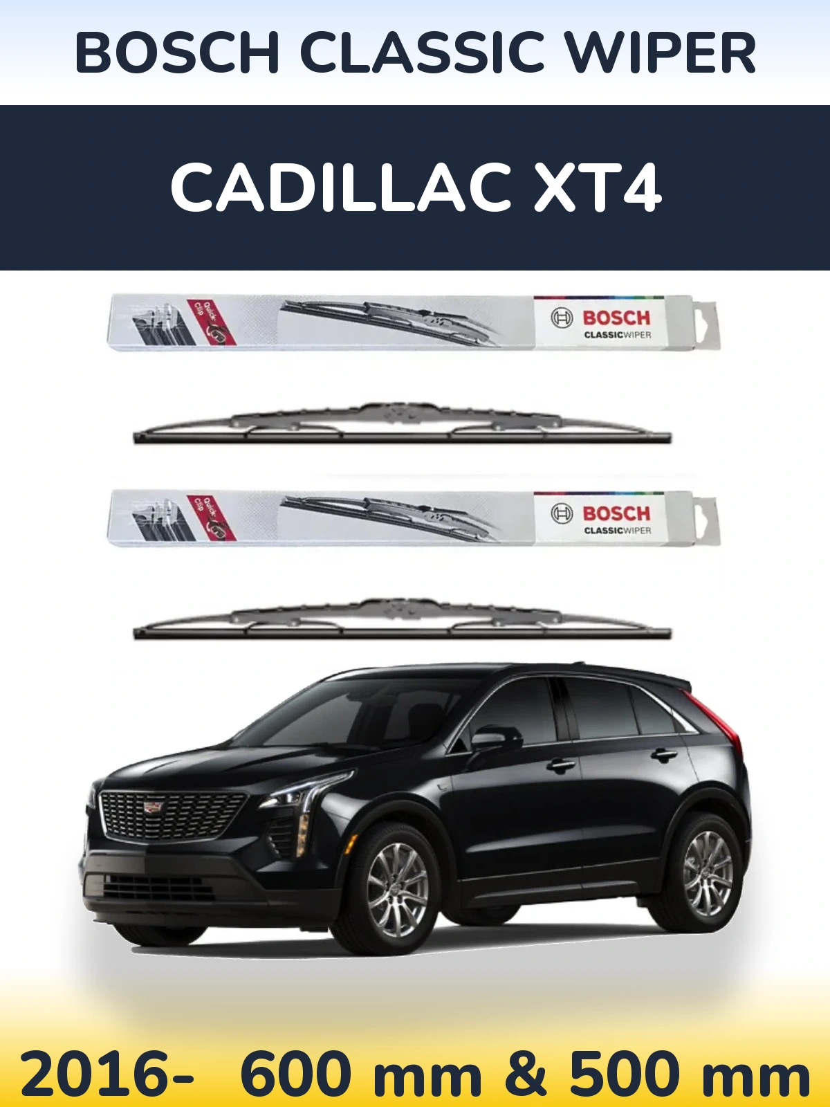 Sada předních stěračů BOSCH Classic Wiper 600 a 500 mm pro Cadillac XT4 2016-2026
