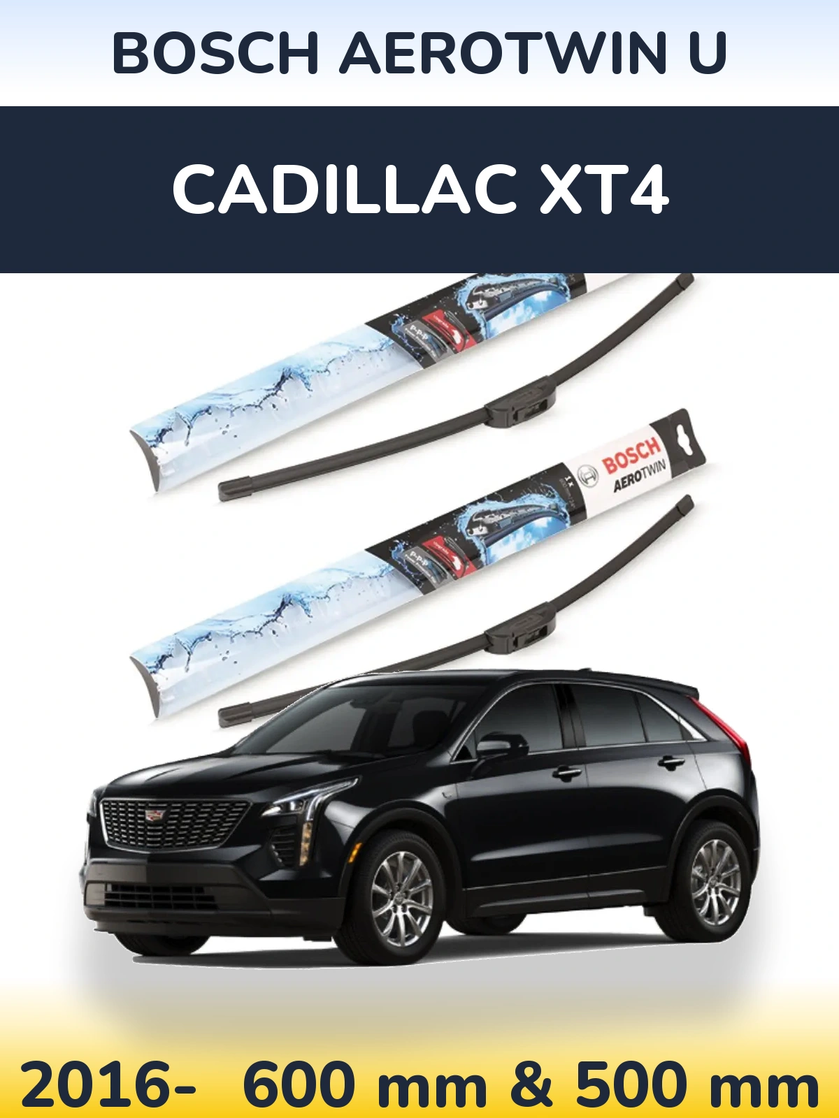 Sada předních stěračů BOSCH AeroTwin U 600 a 500 mm pro Cadillac XT4 2016-2026