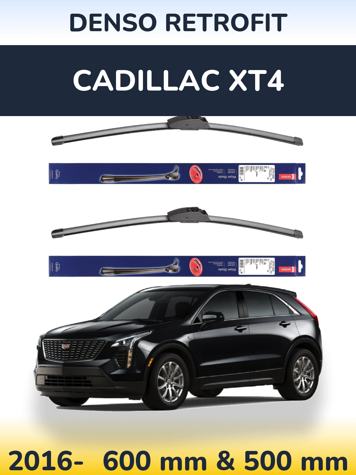 Sada předních stěračů Denso Retrofit 600 a 500 mm pro Cadillac XT4 2016-2026